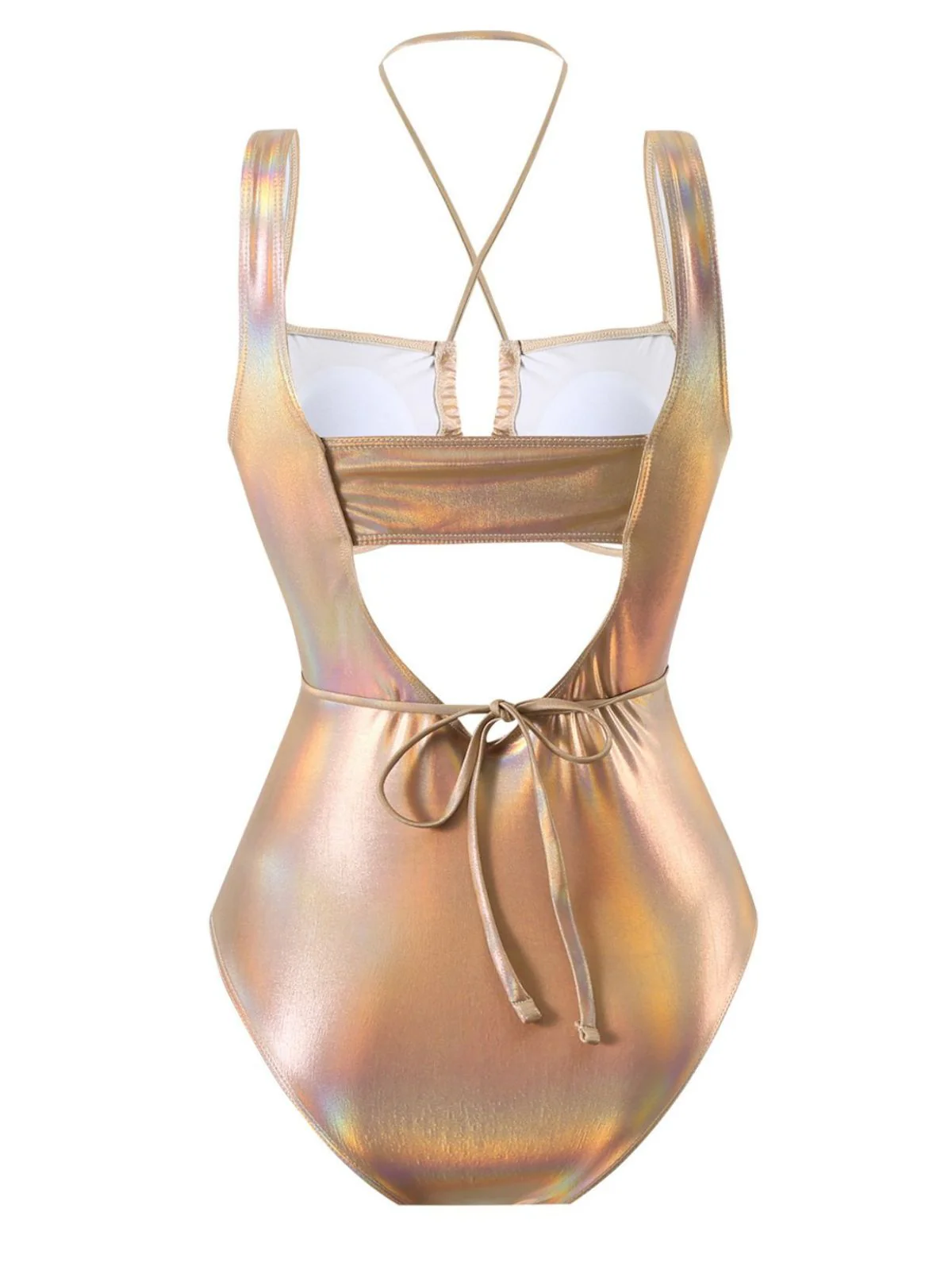 1970s Halter Cut-Out Metallic One-Piece Swimsuit - Image 3