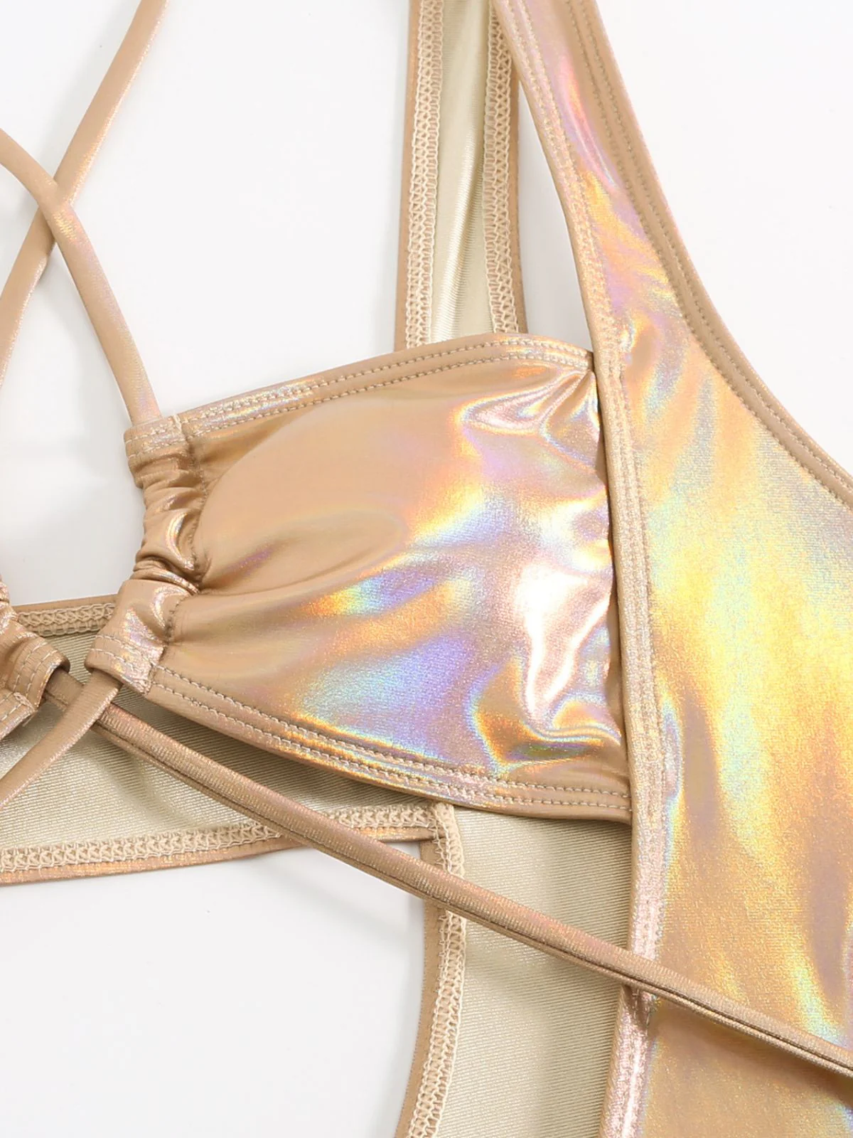 1970s Halter Cut-Out Metallic One-Piece Swimsuit - Image 4
