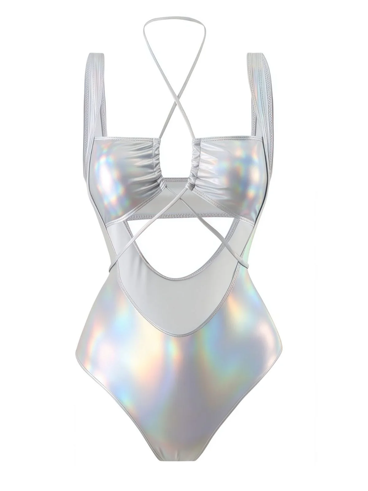 1970s Halter Cut-Out Metallic One-Piece Swimsuit - Image 6