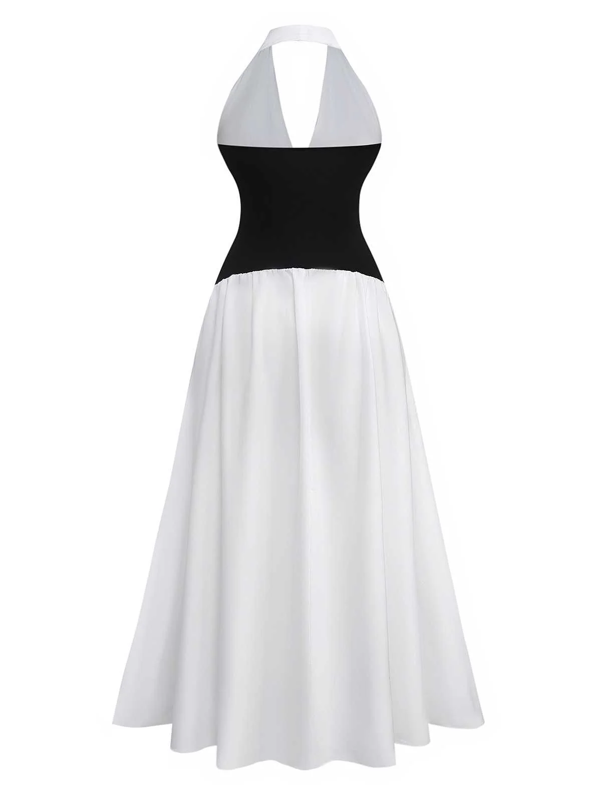 1970s Halter Deep V-Neck Colorblock Maxi Dress - Image 2