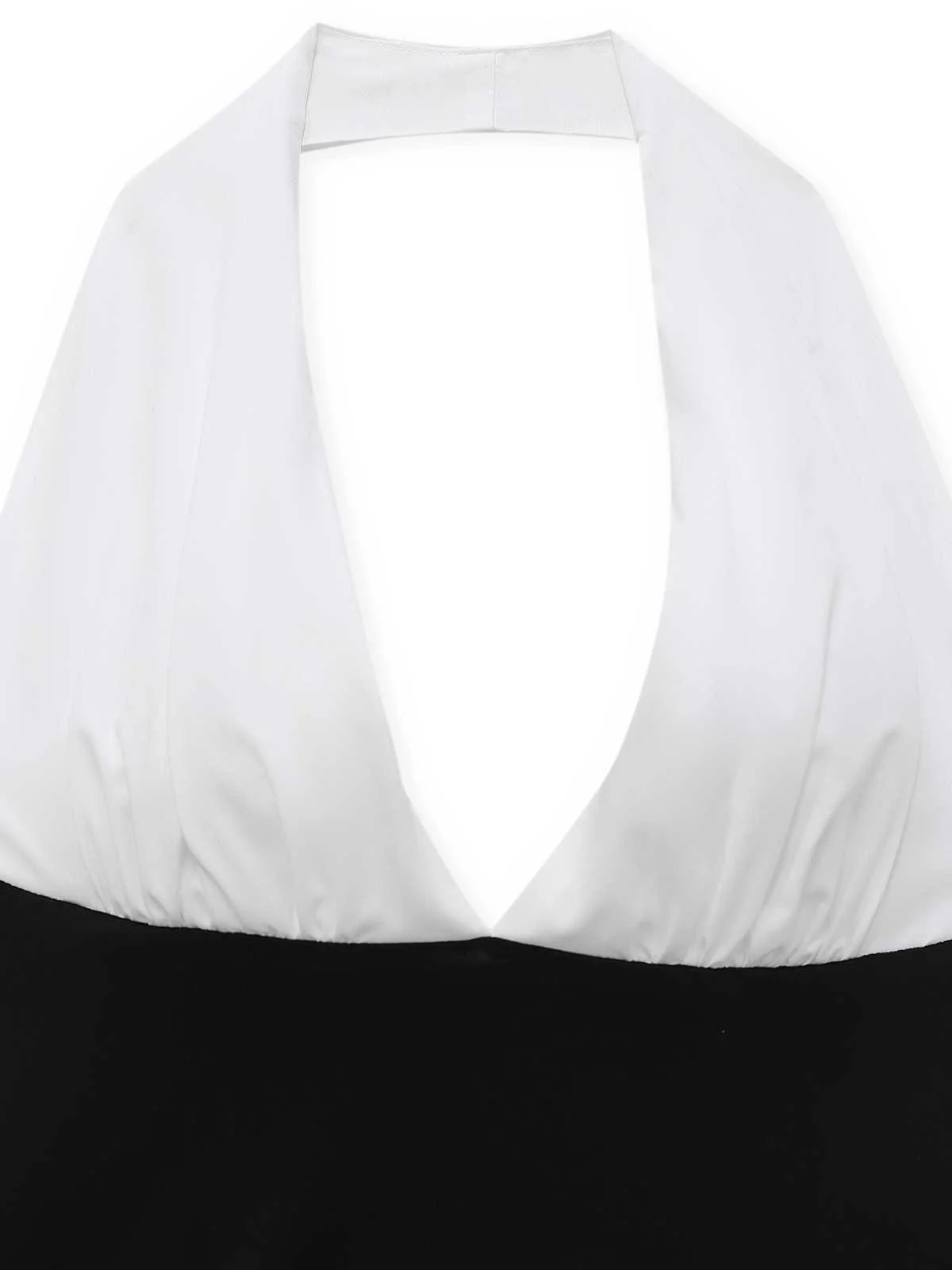 1970s Halter Deep V-Neck Colorblock Maxi Dress - Image 5