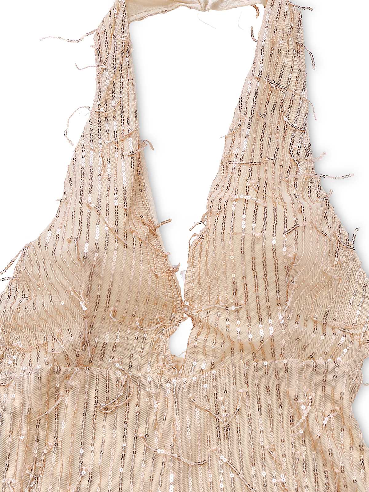 1970s Halter Deep V-Neck Sequin Fringe Jumpsuit - Image 4