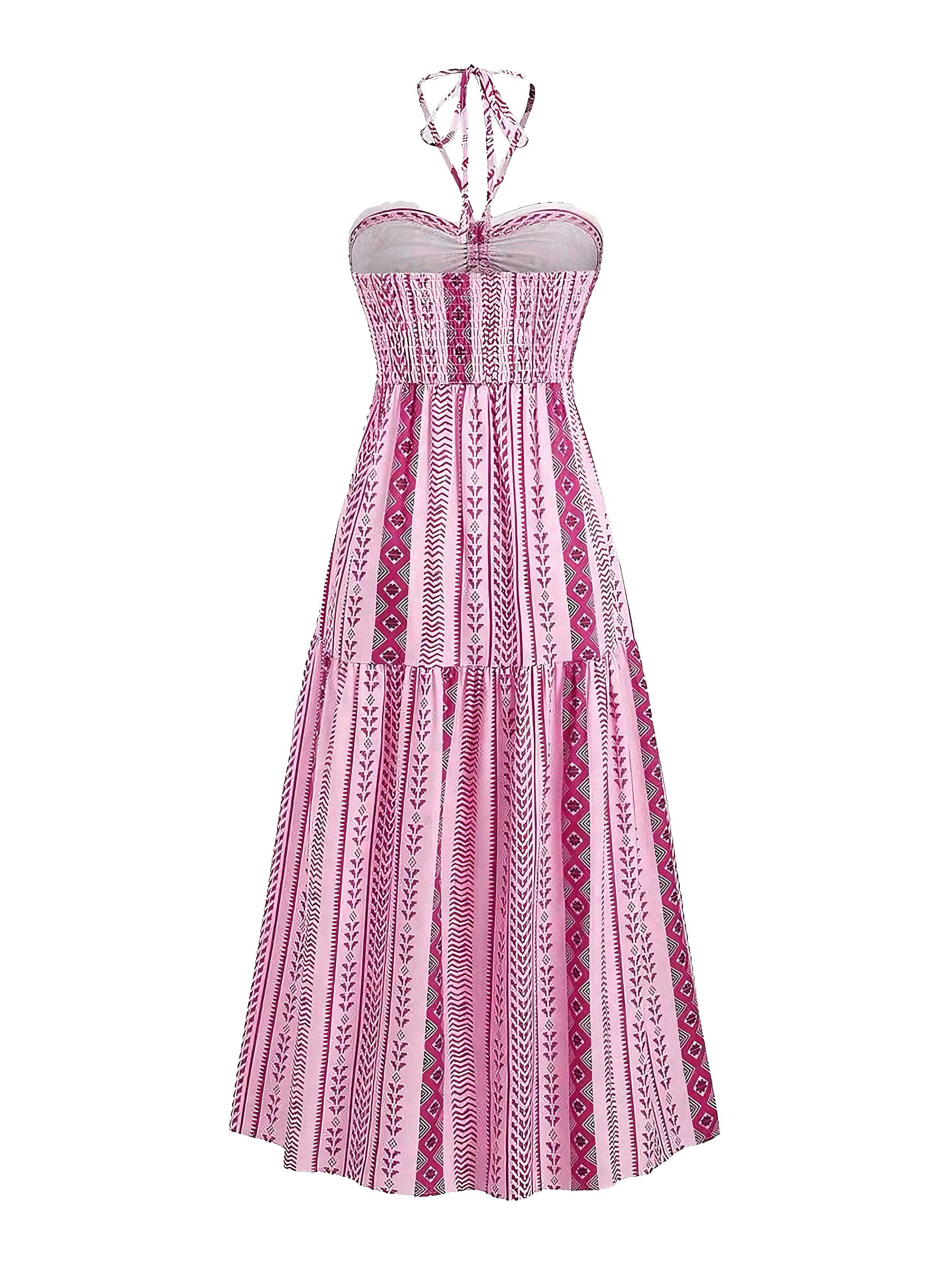 1970s Halter Ethnic Print Boho Dress - Image 2