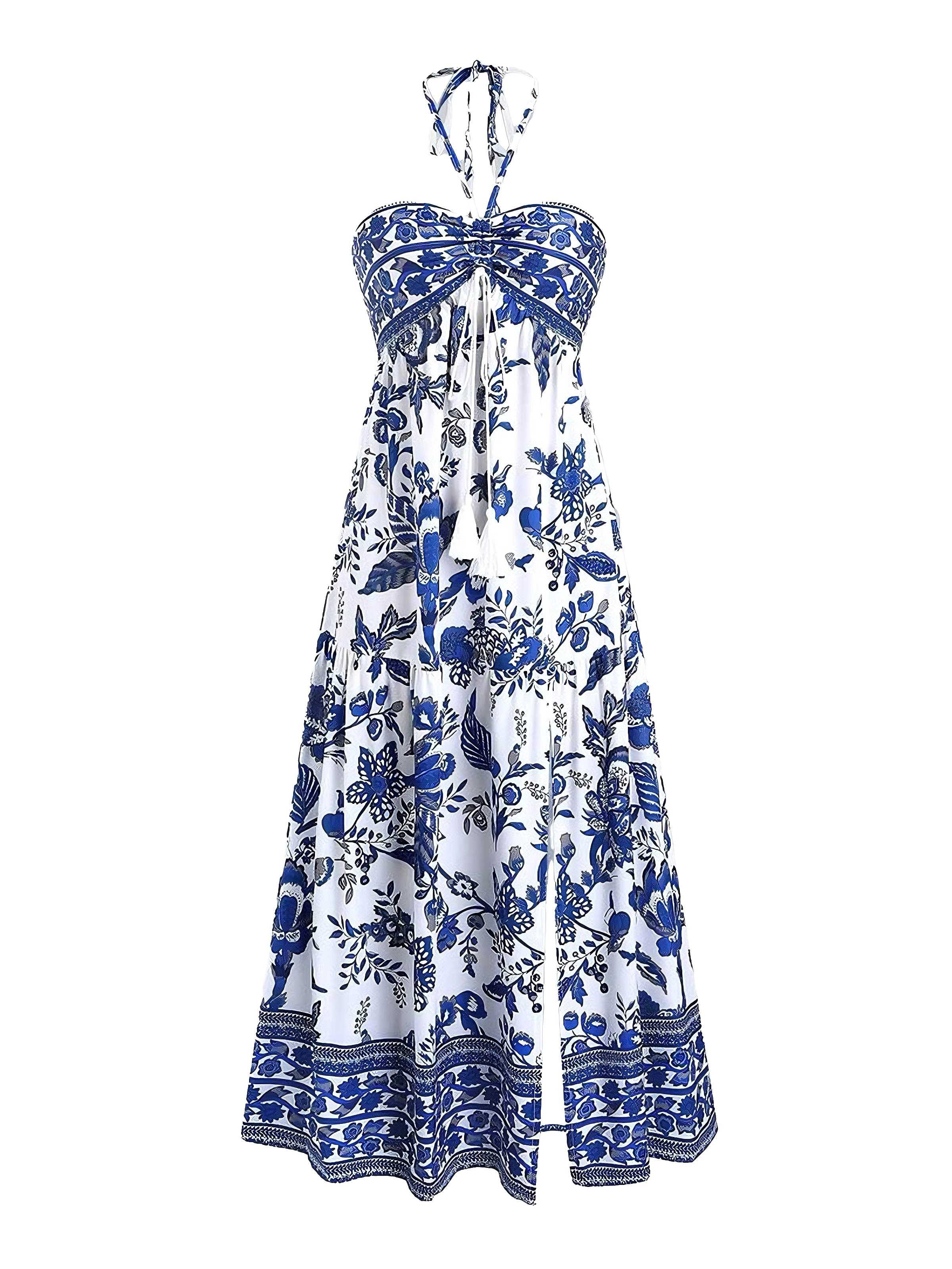 1970s Halter Ethnic Print Boho Dress - Image 4