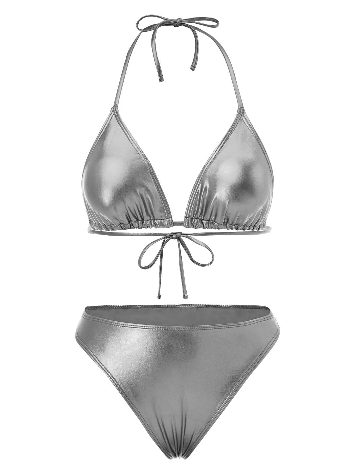 1970s Halter Metallic Bikini & Ruched Cover-Up - Image 2