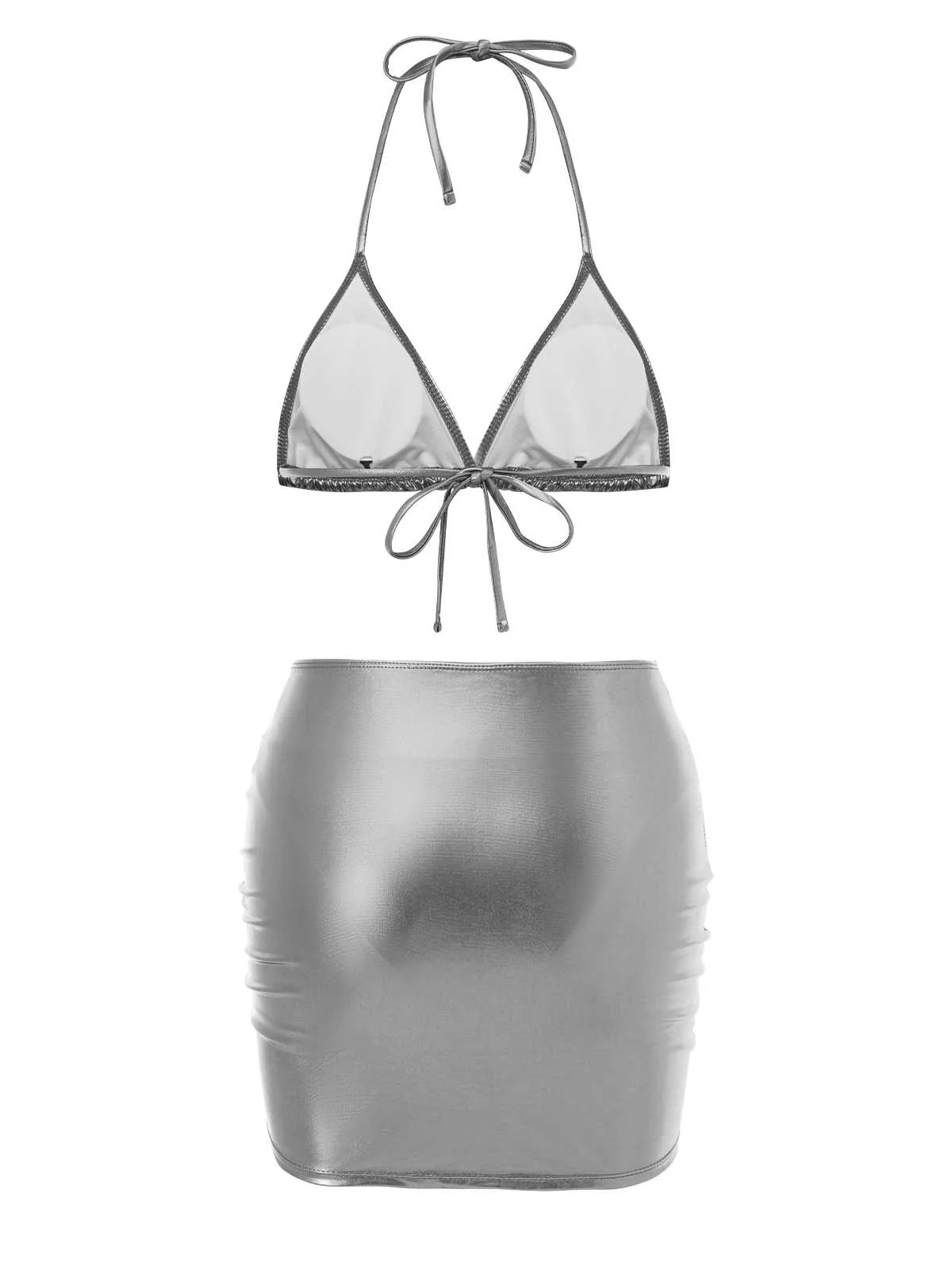 1970s Halter Metallic Bikini & Ruched Cover-Up - Image 3