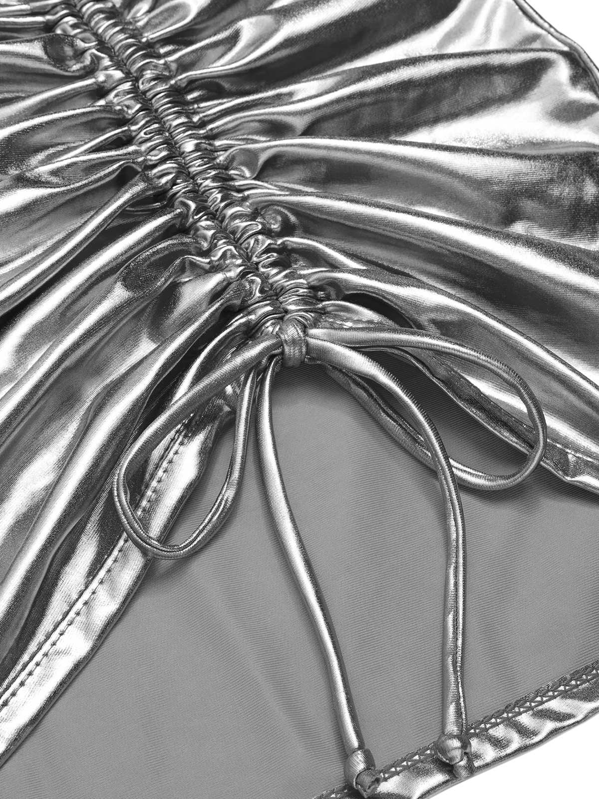 1970s Halter Metallic Bikini & Ruched Cover-Up - Image 4
