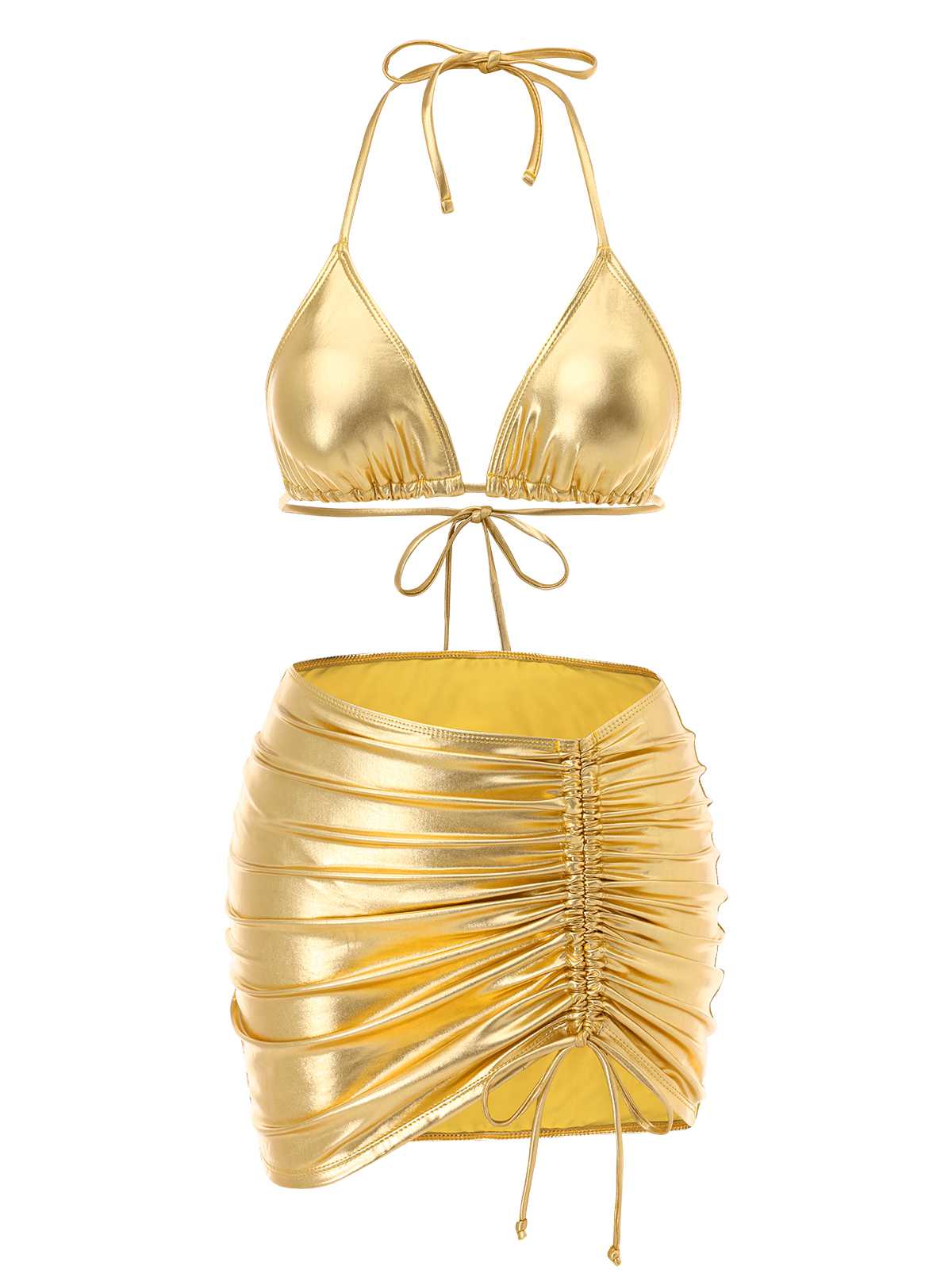 1970s Halter Metallic Bikini & Ruched Cover-Up - Image 6