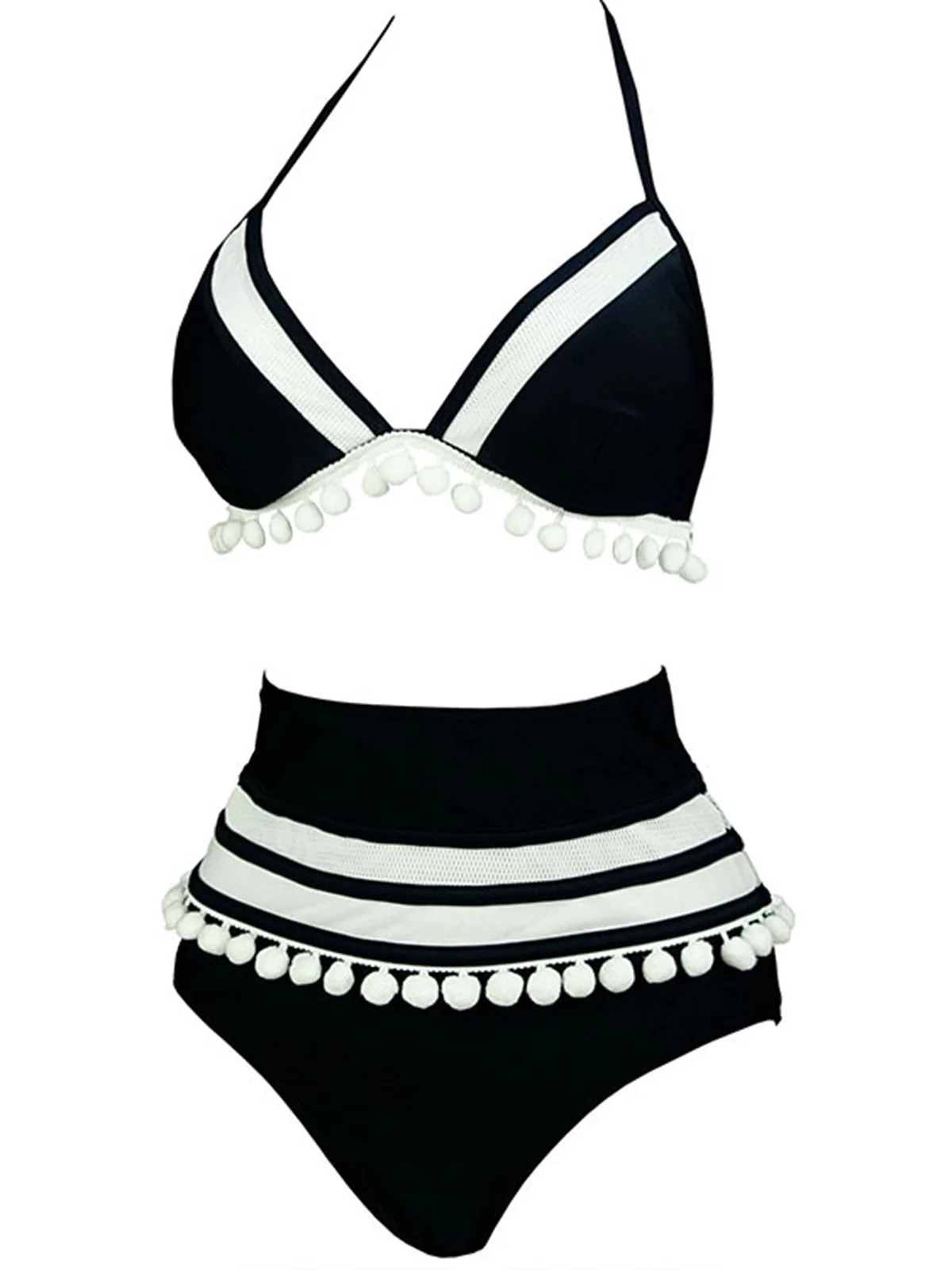 1970s Halter Patchwork Pom Pom Swimsuit - Image 2