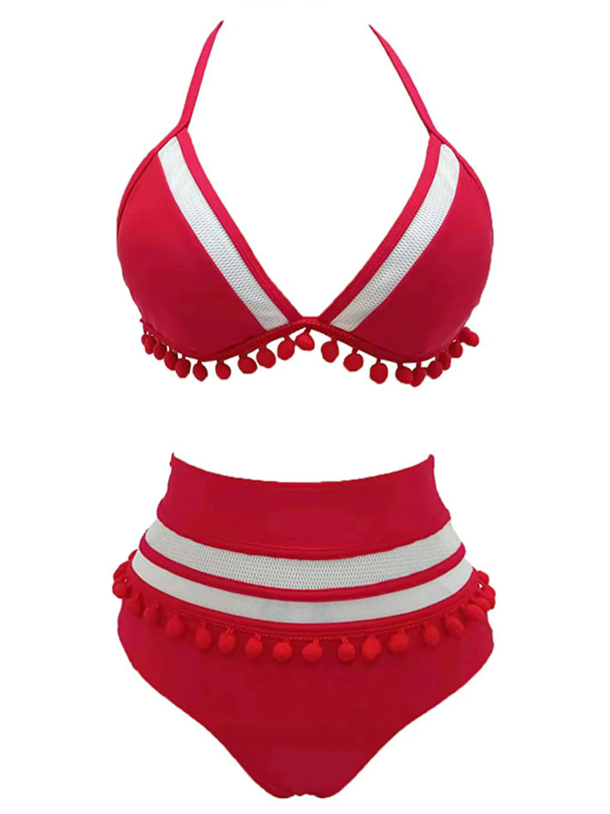 1970s Halter Patchwork Pom Pom Swimsuit - Image 4
