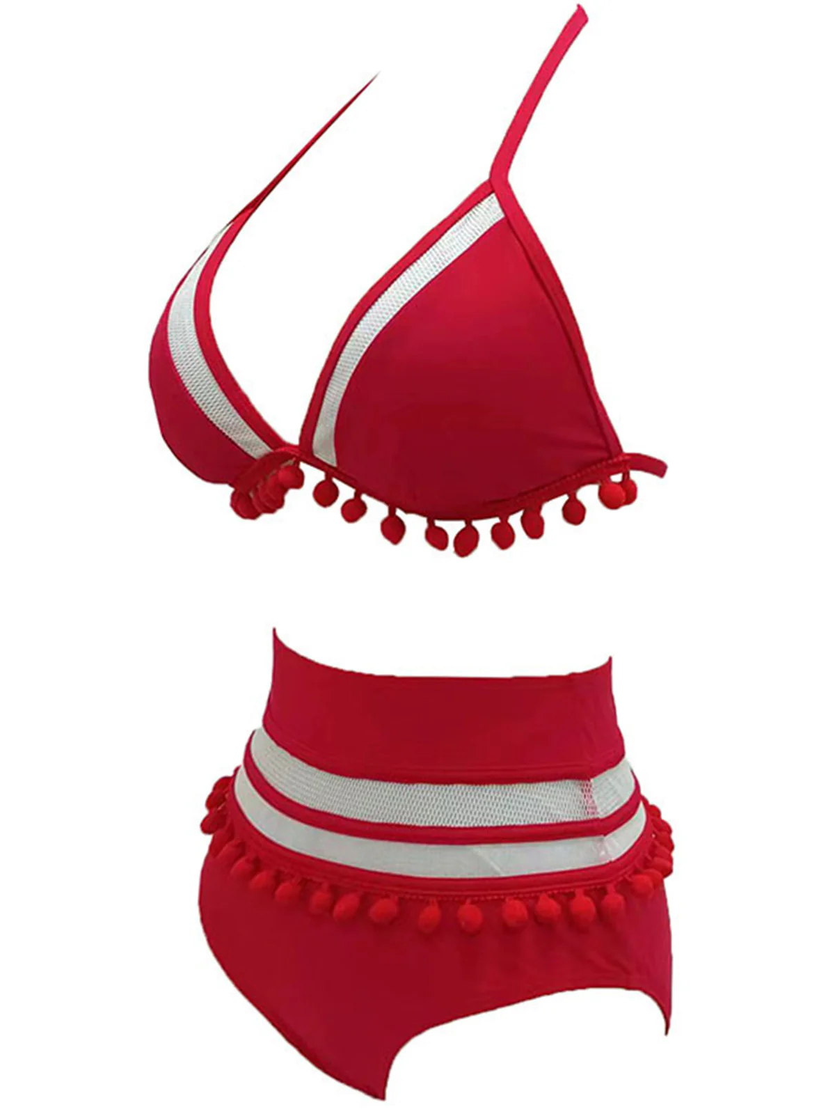 1970s Halter Patchwork Pom Pom Swimsuit - Image 5