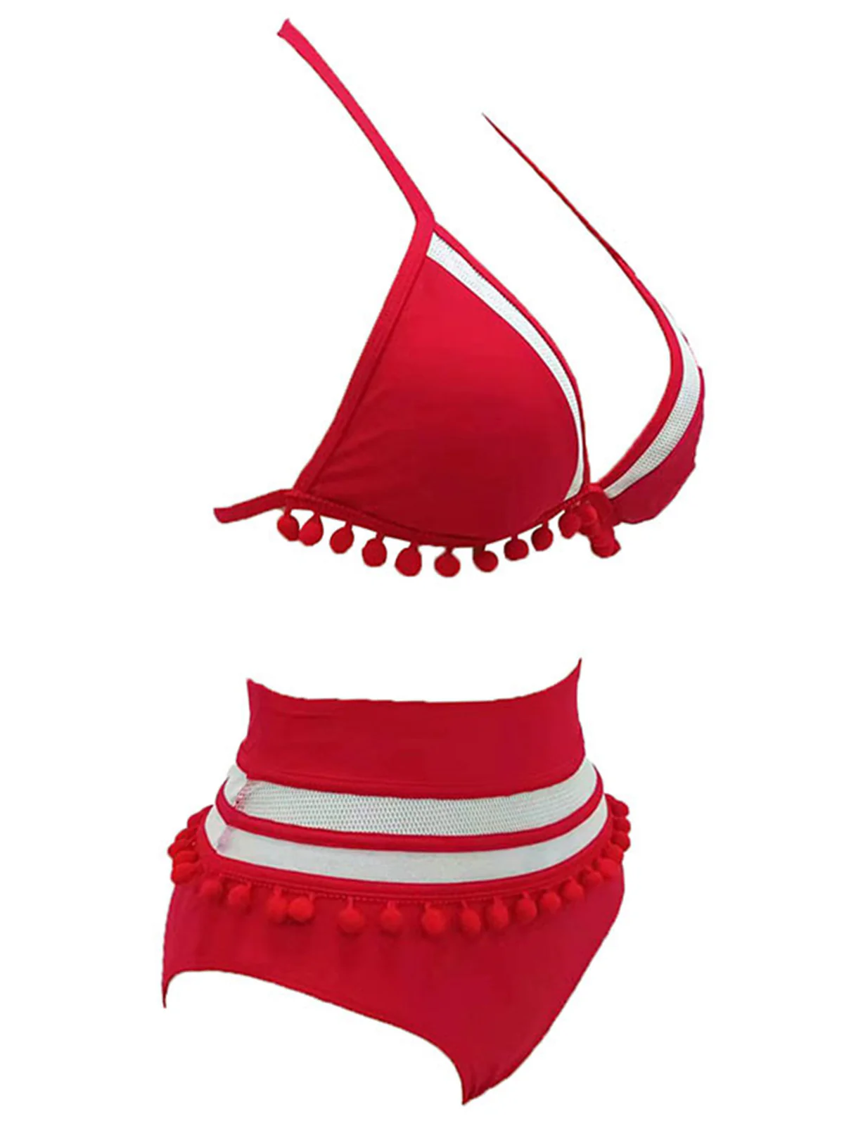 1970s Halter Patchwork Pom Pom Swimsuit - Image 6