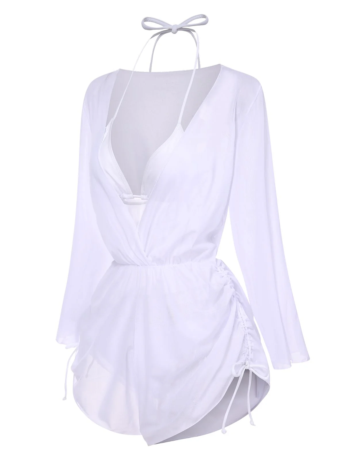 1970s Halter Solid Bikini Set & Cover Up - Image 2