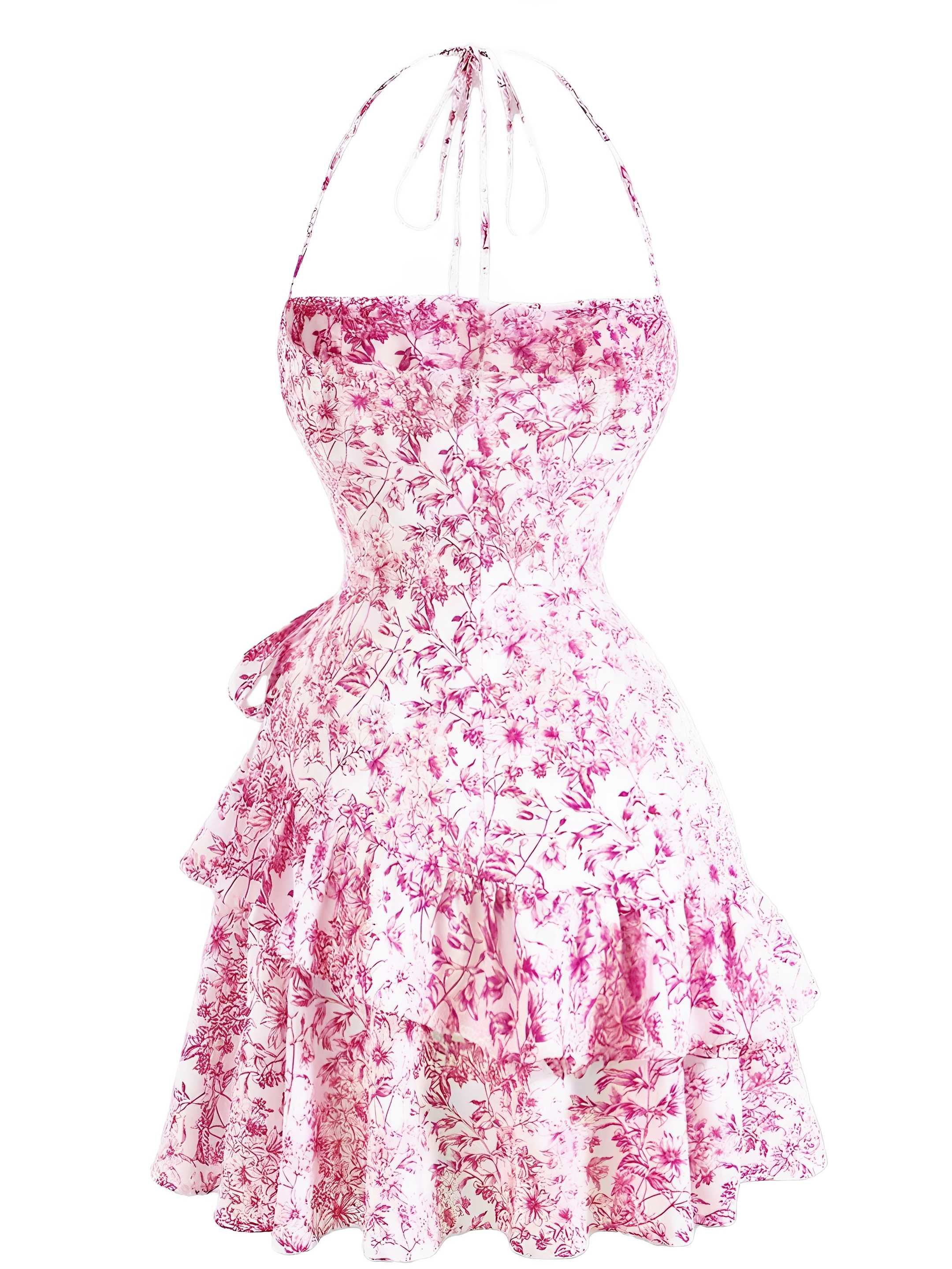 1970s Halter Tiered Ruffle Floral Dress - Image 2