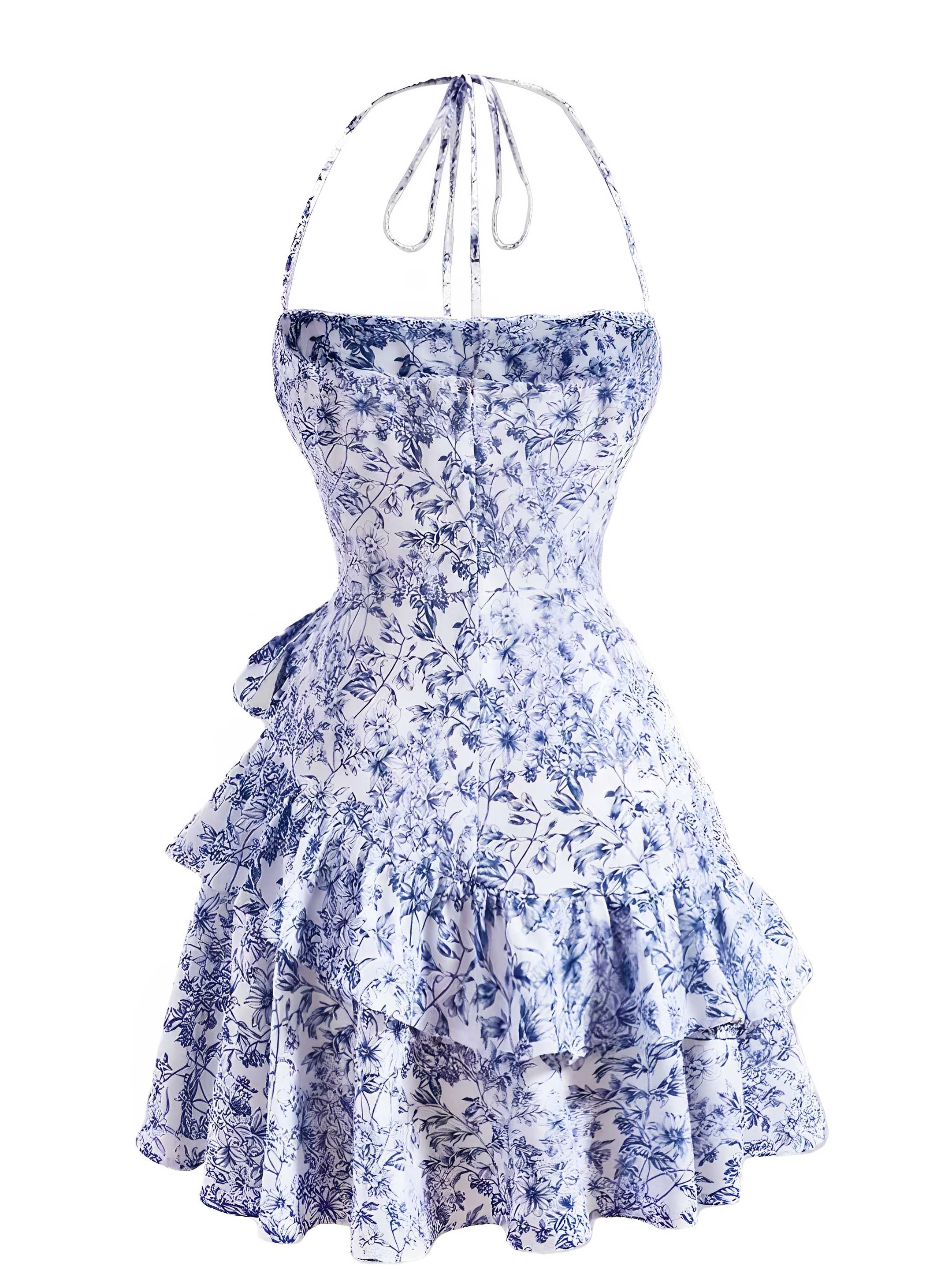 1970s Halter Tiered Ruffle Floral Dress - Image 6