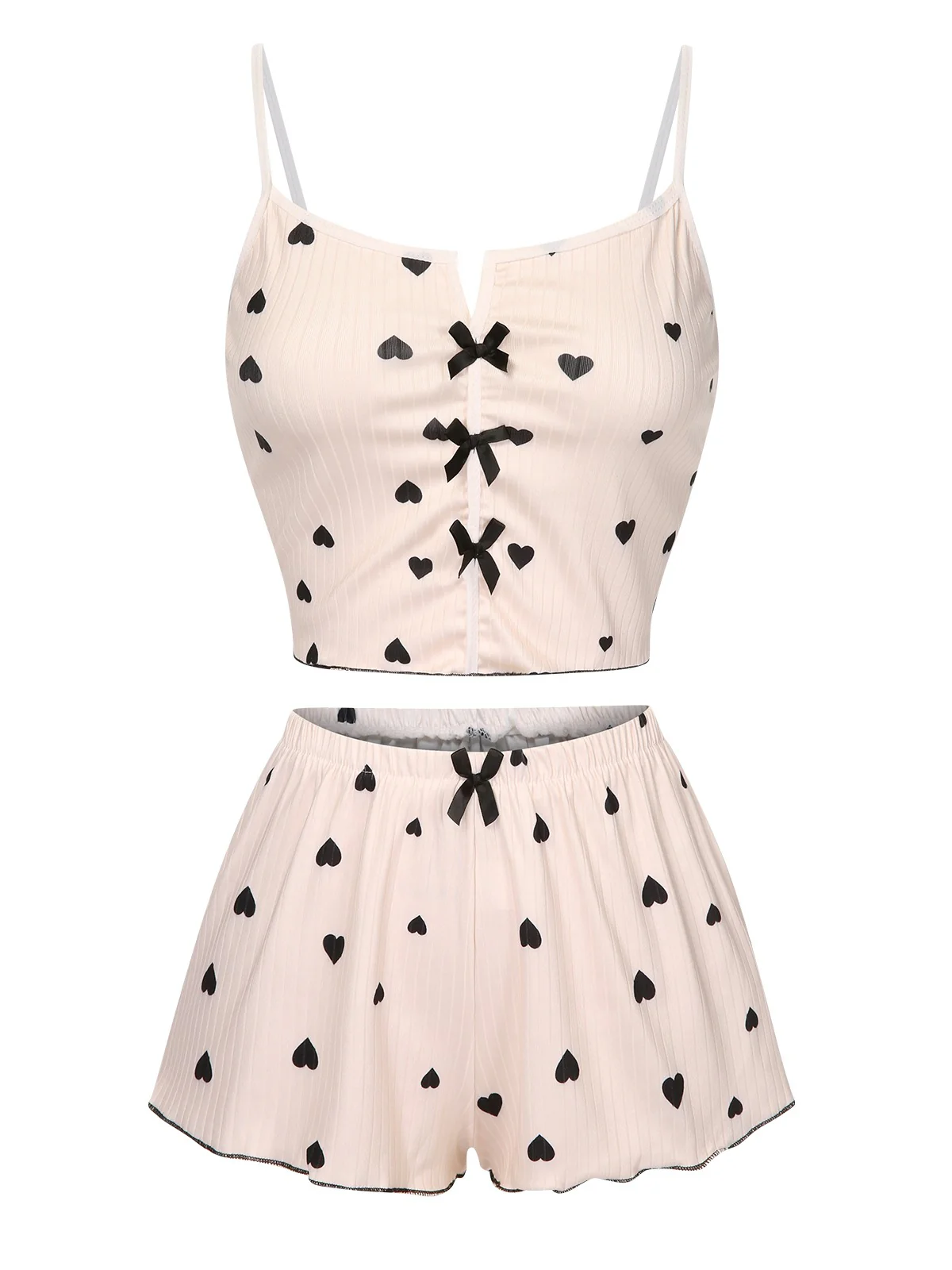 1970s Heart Bow Spaghetti Strap Pajamas - Image 5