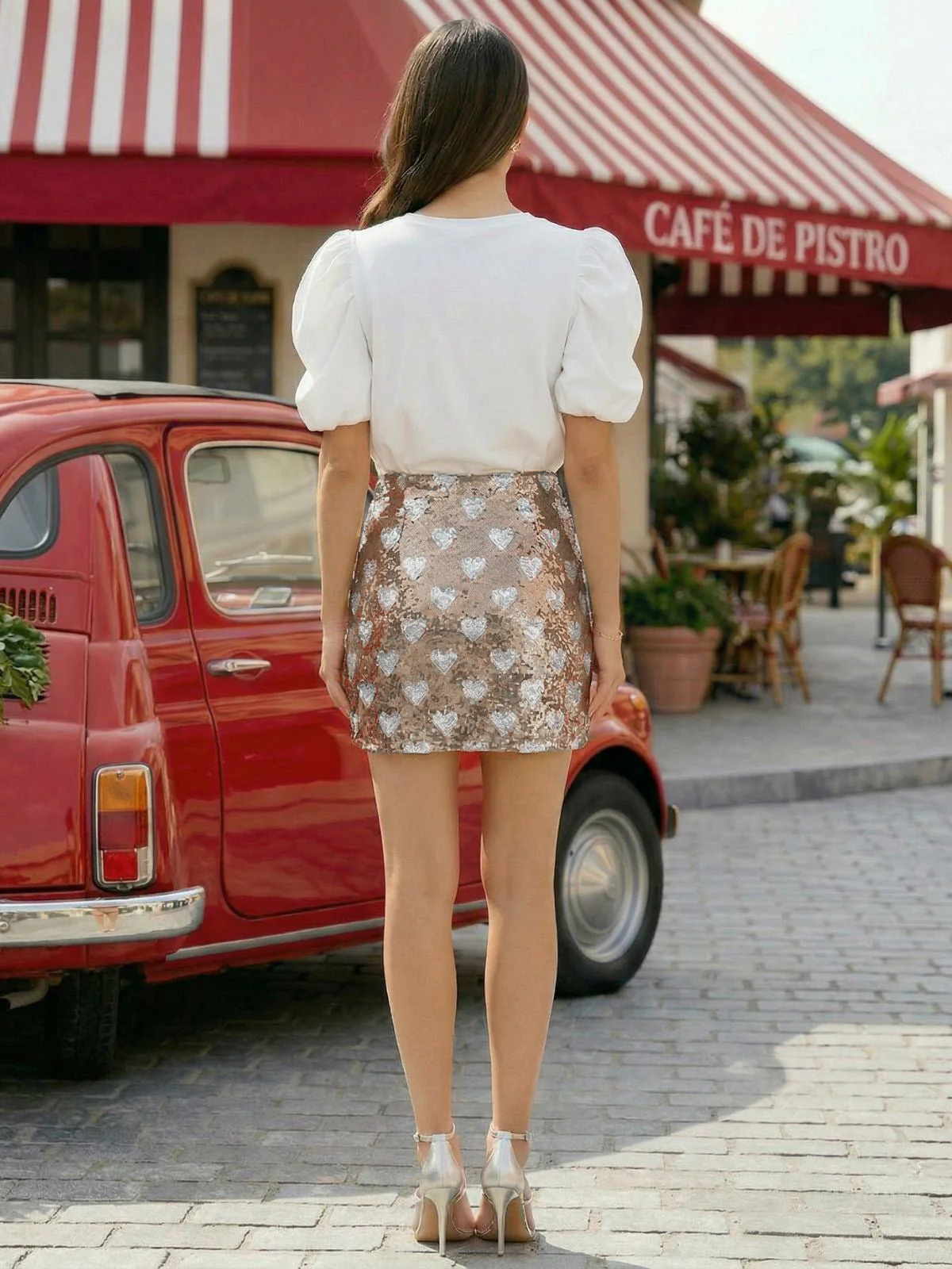 1970s Heart Sequined High Rise Bodycon Skirt - Image 4