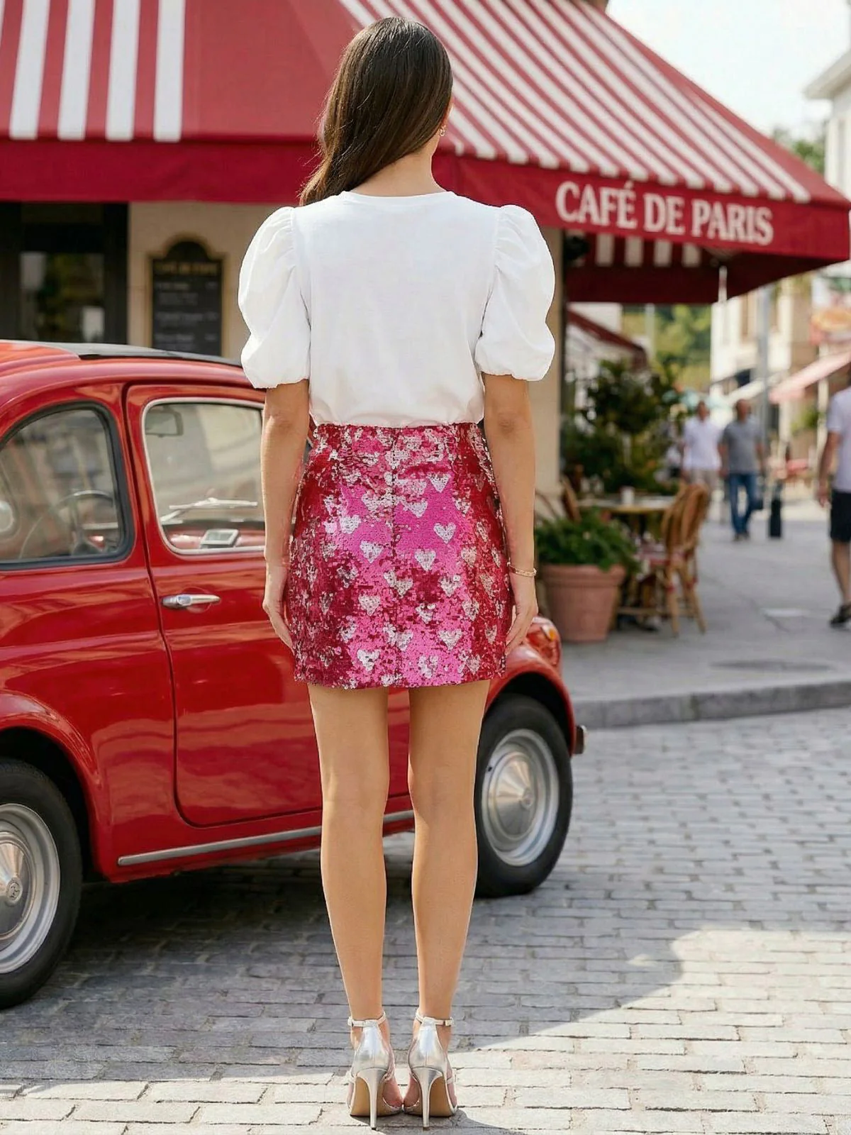 1970s Heart Sequined High Rise Bodycon Skirt - Image 9