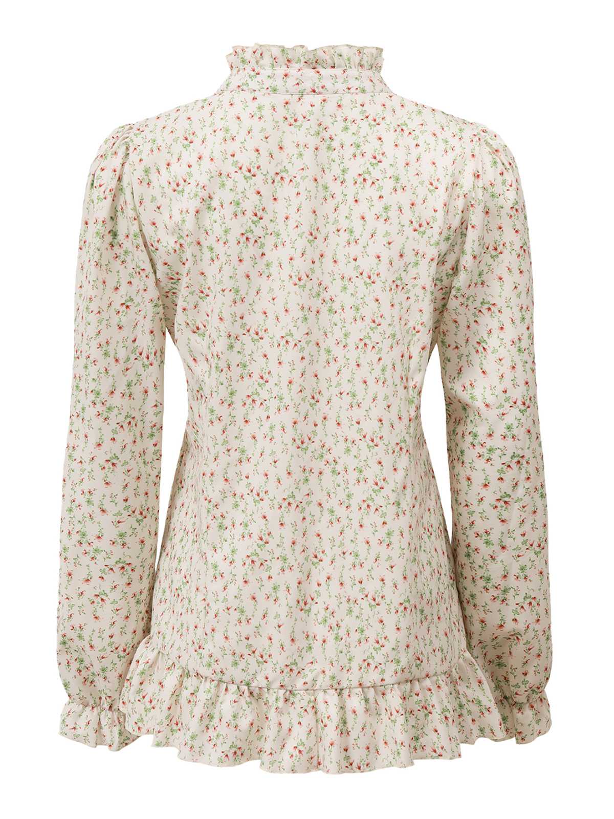 1970s High Neck Ditsy Floral Ruffles Blouse - Image 3