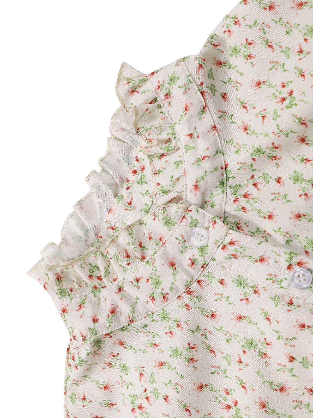 1970s High Neck Ditsy Floral Ruffles Blouse - Image 4