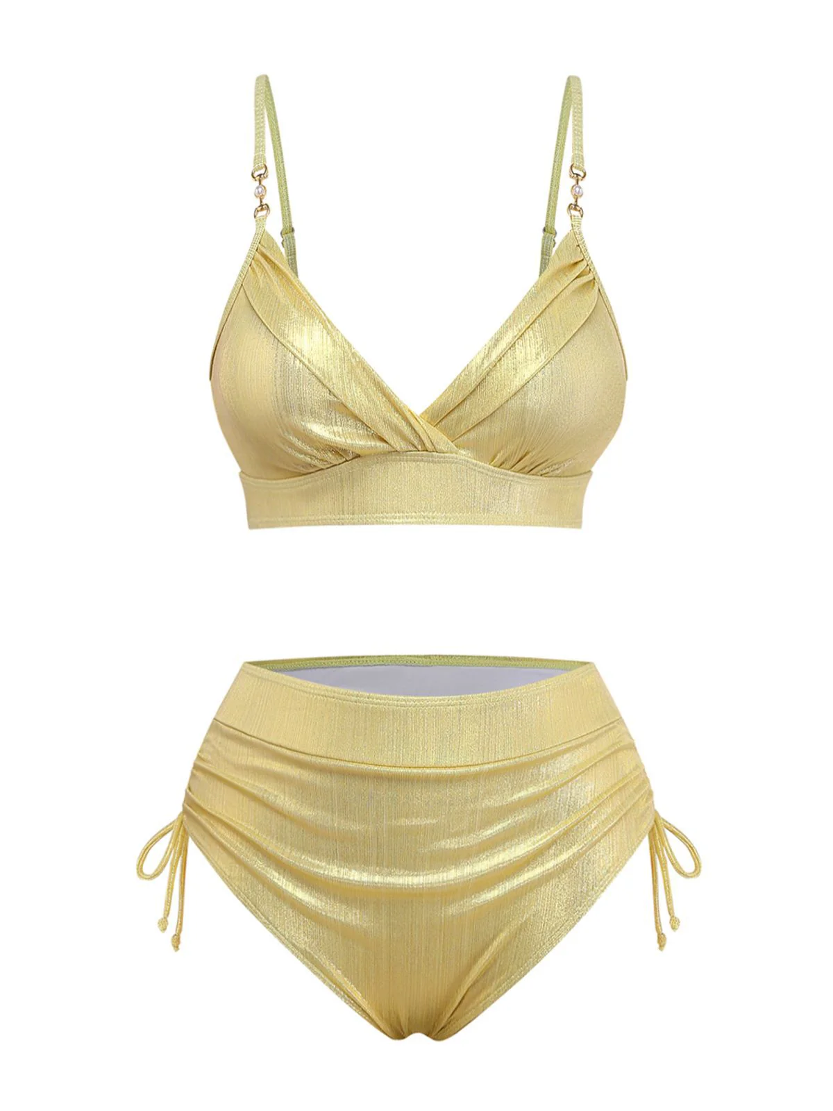 1970s High-Waist Metallic Shimmer Bikini Set - Image 2