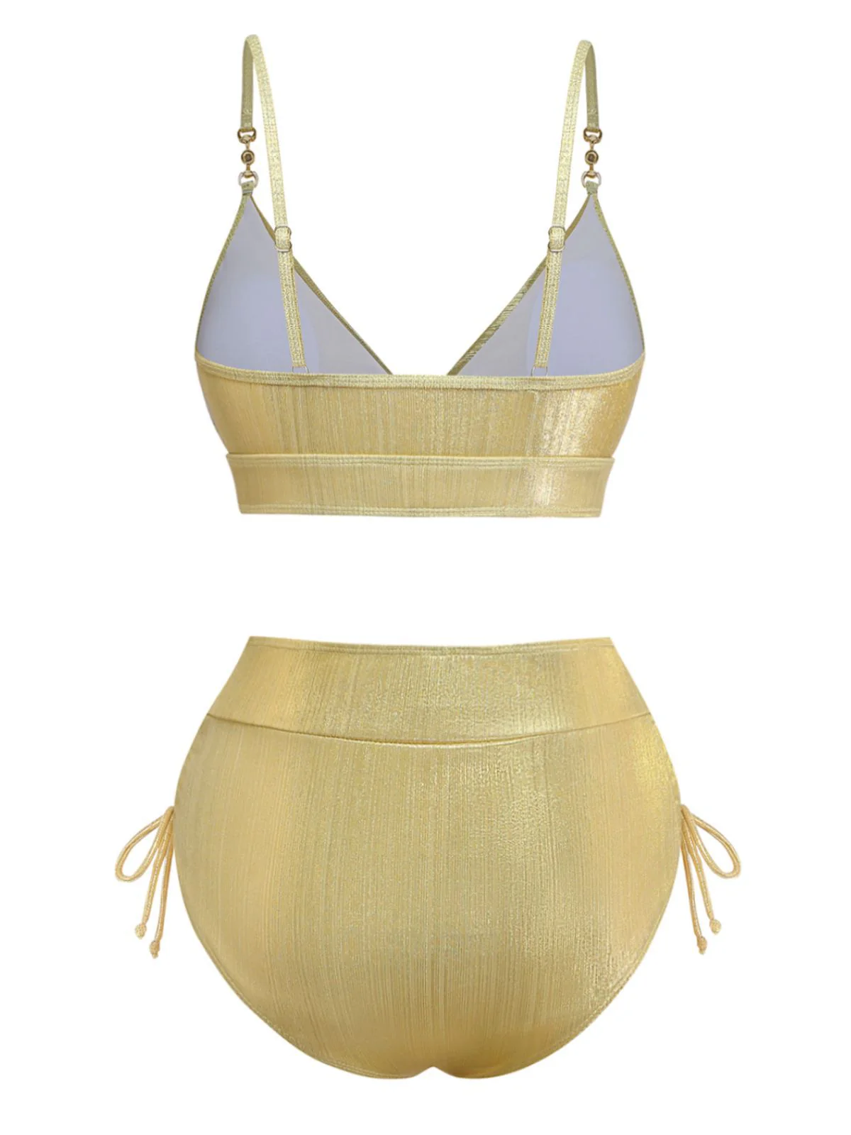 1970s High-Waist Metallic Shimmer Bikini Set - Image 3