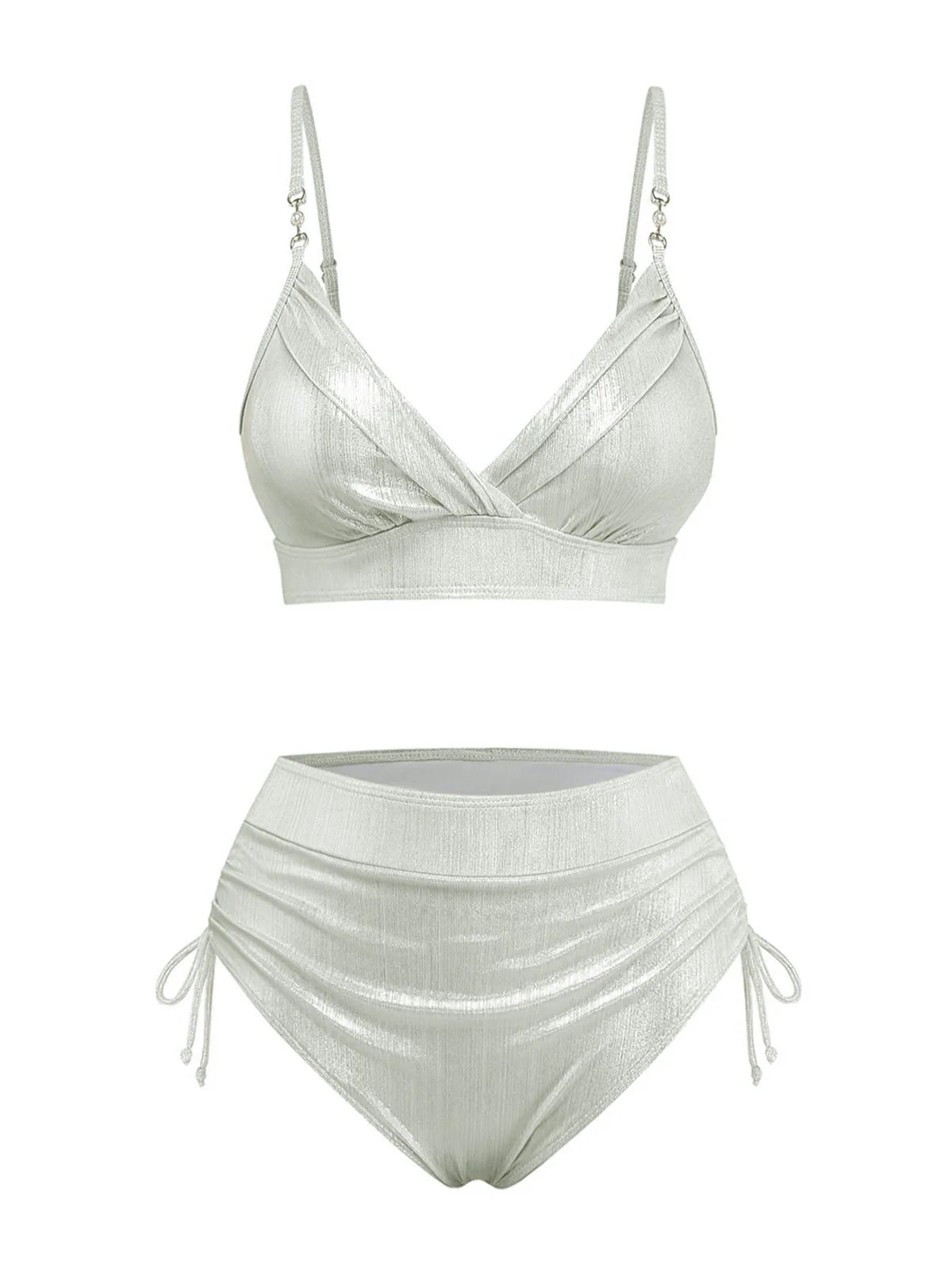 1970s High-Waist Metallic Shimmer Bikini Set - Image 8