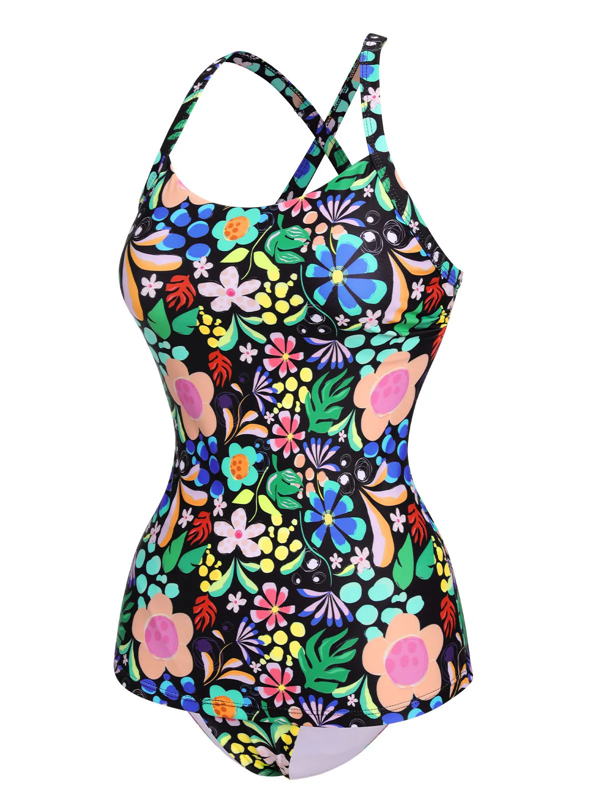 1970s Hippie Floral Strap One-Piece Swimsuit - Image 2