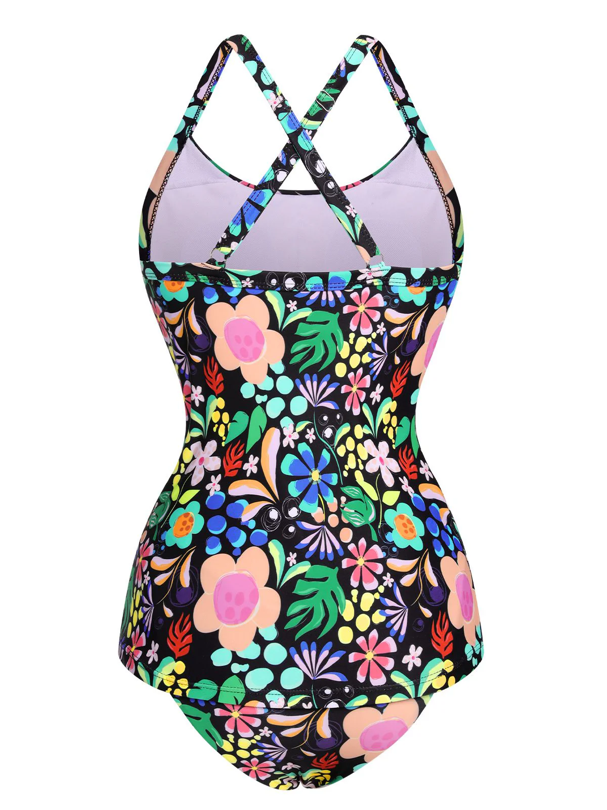1970s Hippie Floral Strap One-Piece Swimsuit - Image 3