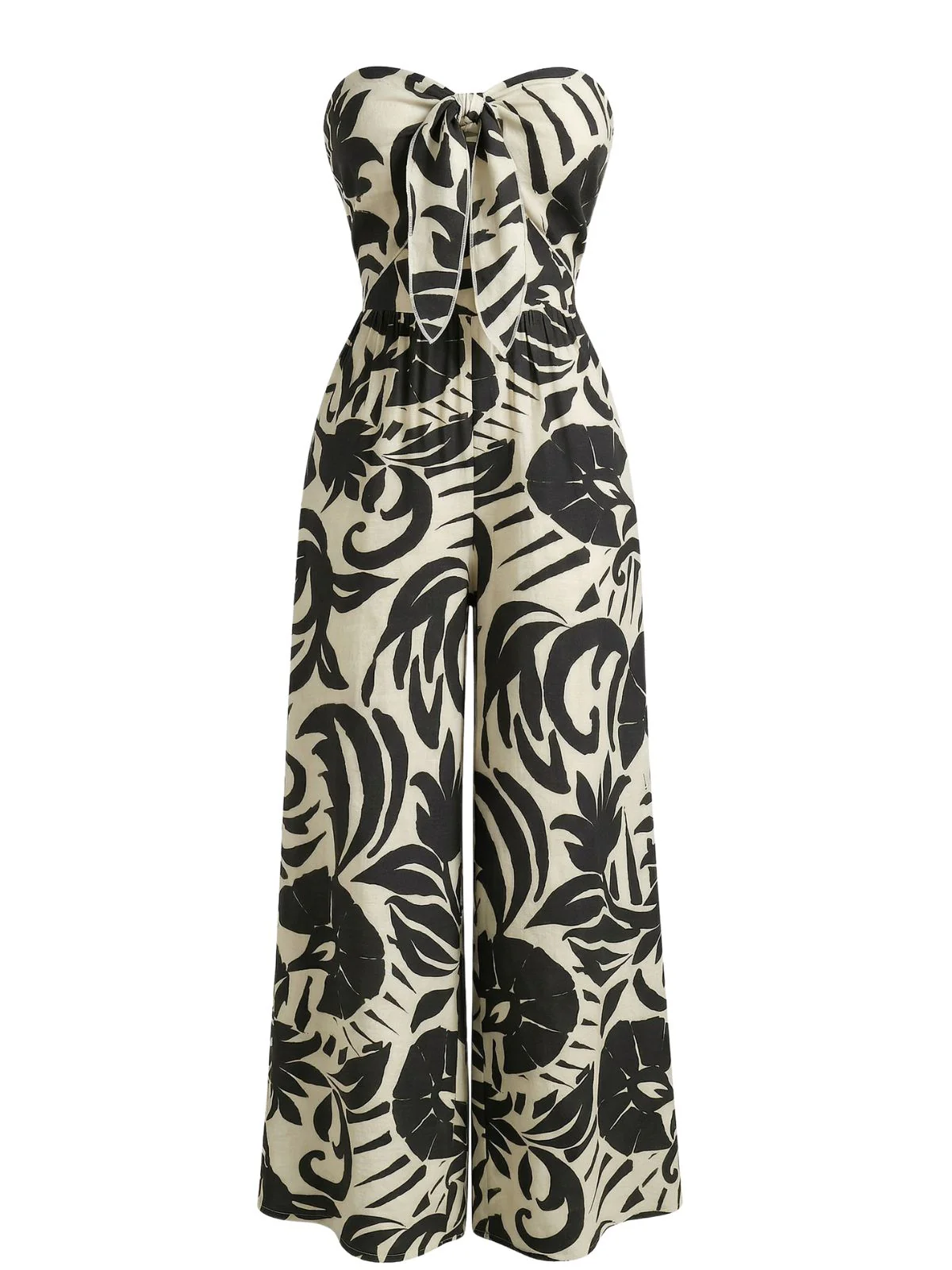 1970s Irregular Print Strapless Boho Jumpsuit - Image 7