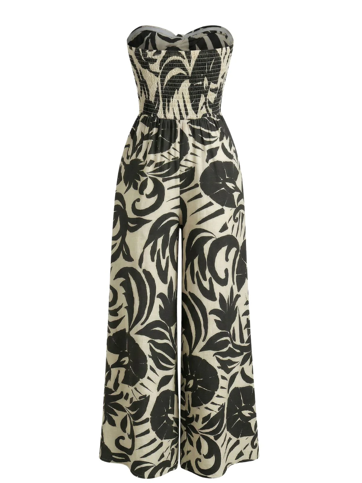 1970s Irregular Print Strapless Boho Jumpsuit - Image 8