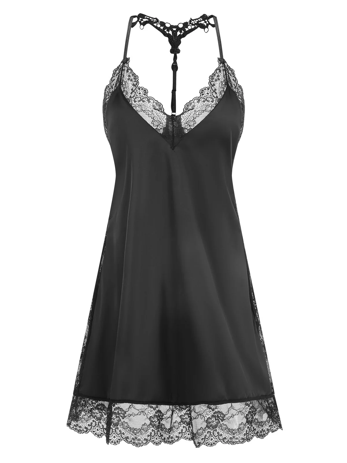 1970s Lace Patchwork Spaghetti Straps Nightgown - Image 6