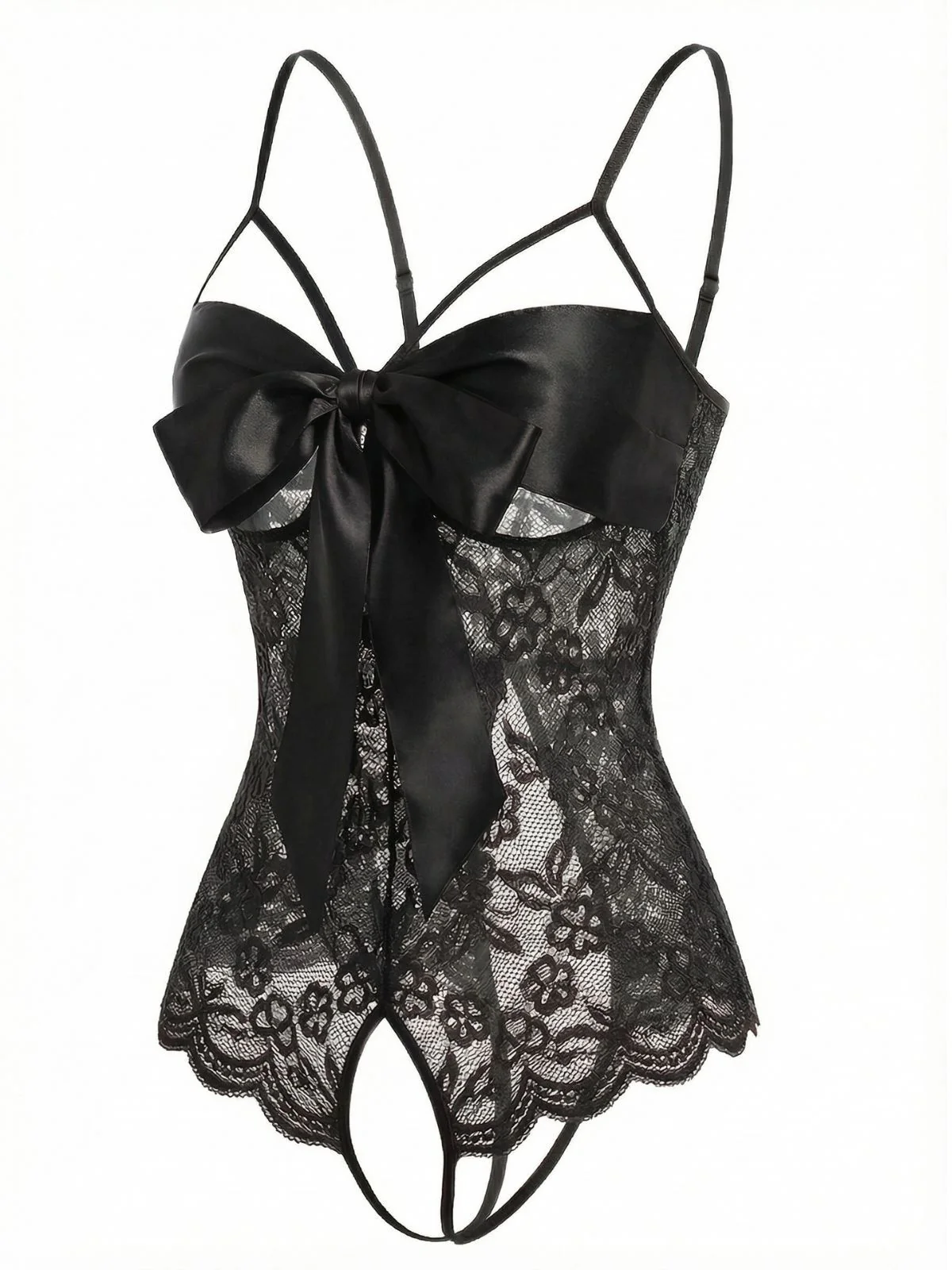 1970s Lace Satin Bow Adjustable Straps Lingerie - Image 2
