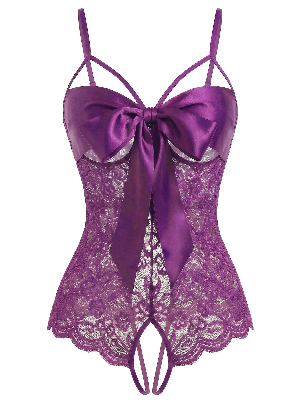 1970s Lace Satin Bow Adjustable Straps Lingerie - Image 5