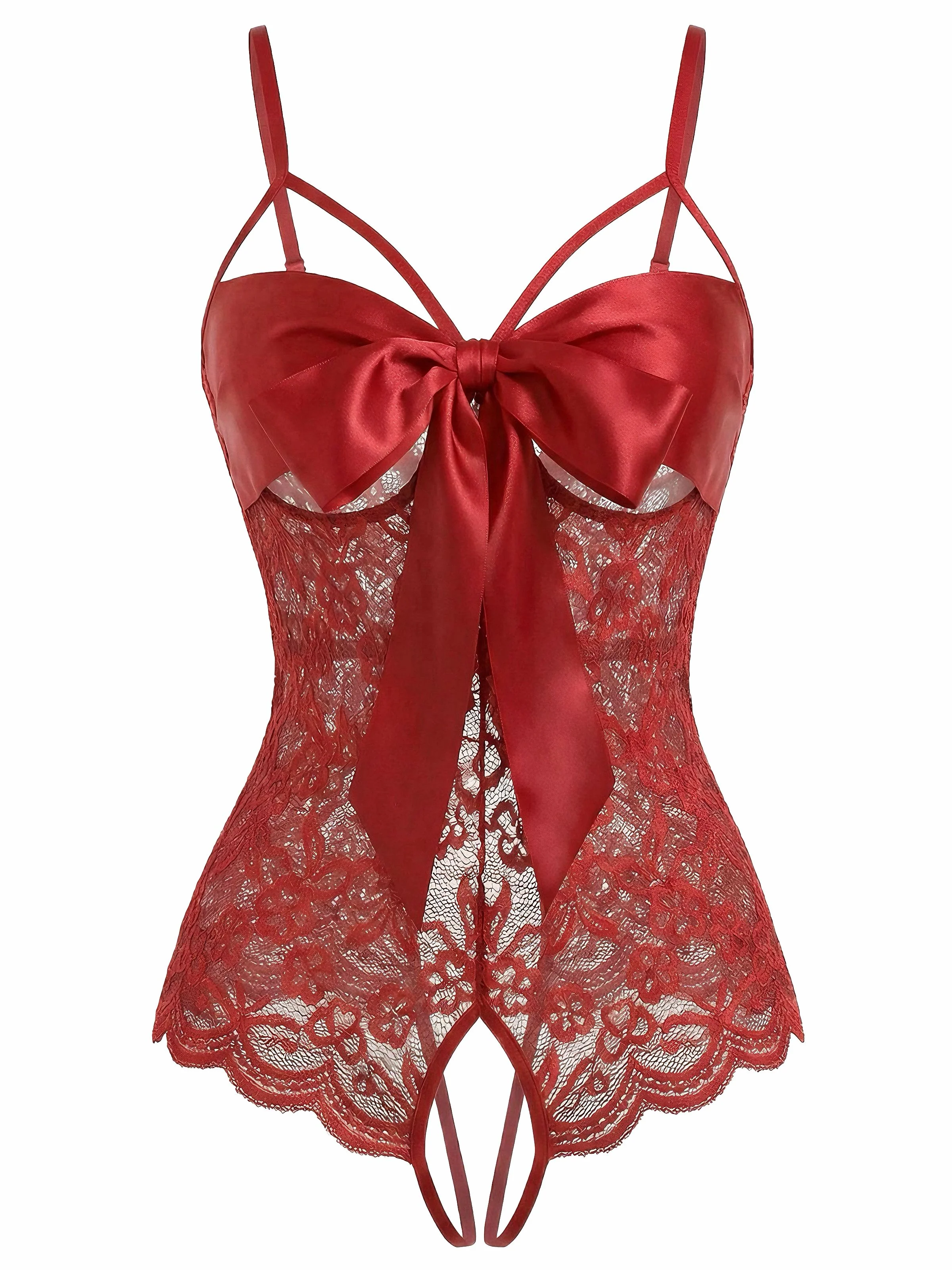 1970s Lace Satin Bow Adjustable Straps Lingerie - Image 8