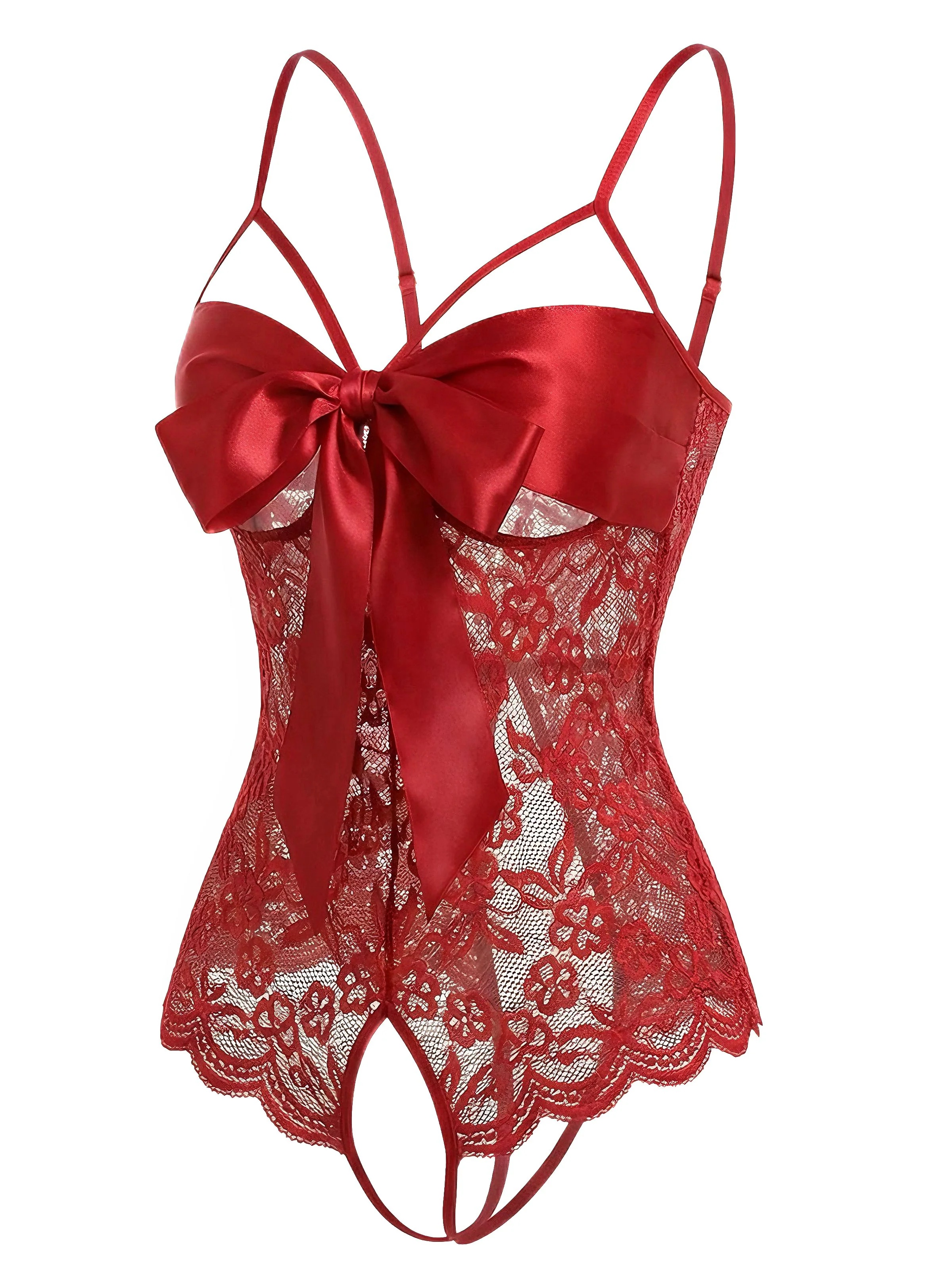 1970s Lace Satin Bow Adjustable Straps Lingerie - Image 9