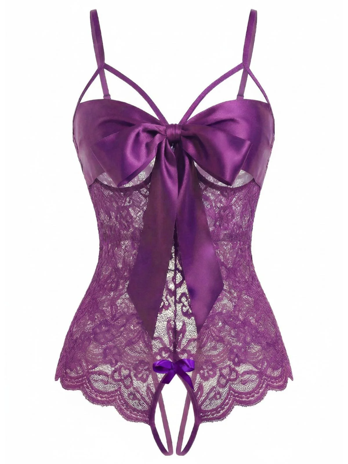 1970s Lace Satin Bow Adjustable Straps Lingerie - Image 2