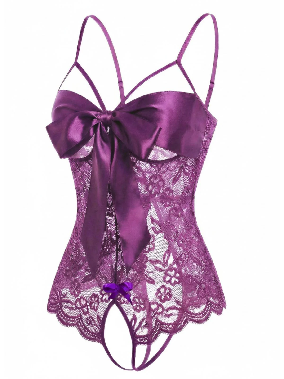 1970s Lace Satin Bow Adjustable Straps Lingerie - Image 3