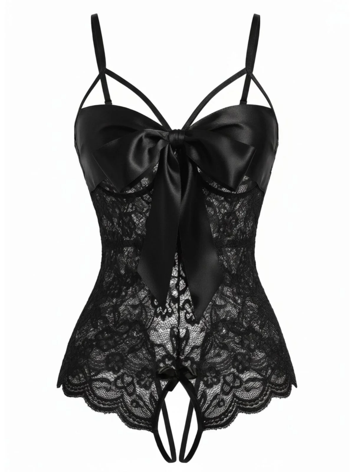 1970s Lace Satin Bow Adjustable Straps Lingerie - Image 5