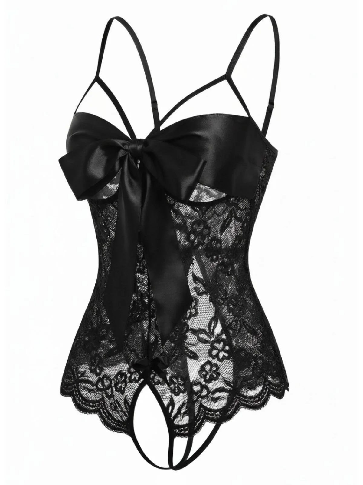 1970s Lace Satin Bow Adjustable Straps Lingerie - Image 6