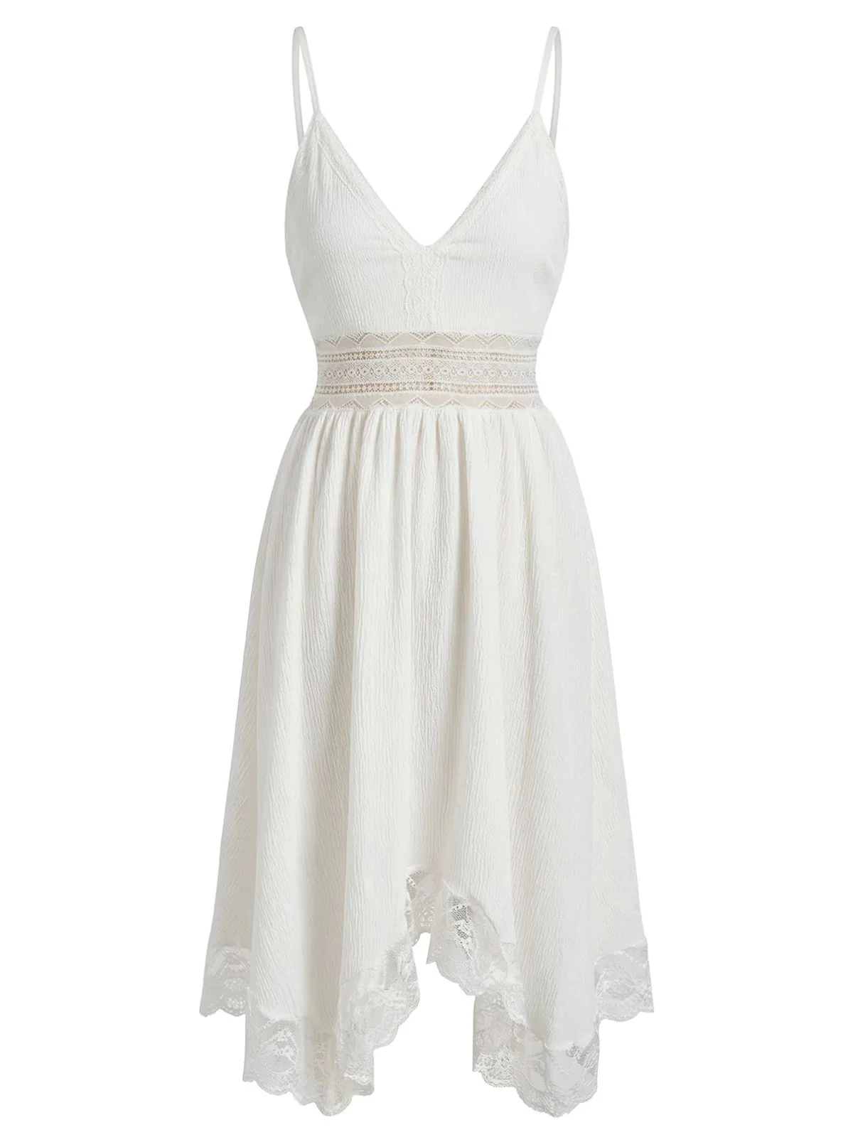 1970s Lace Textured V Neck Spaghetti Strap Dress - Image 2