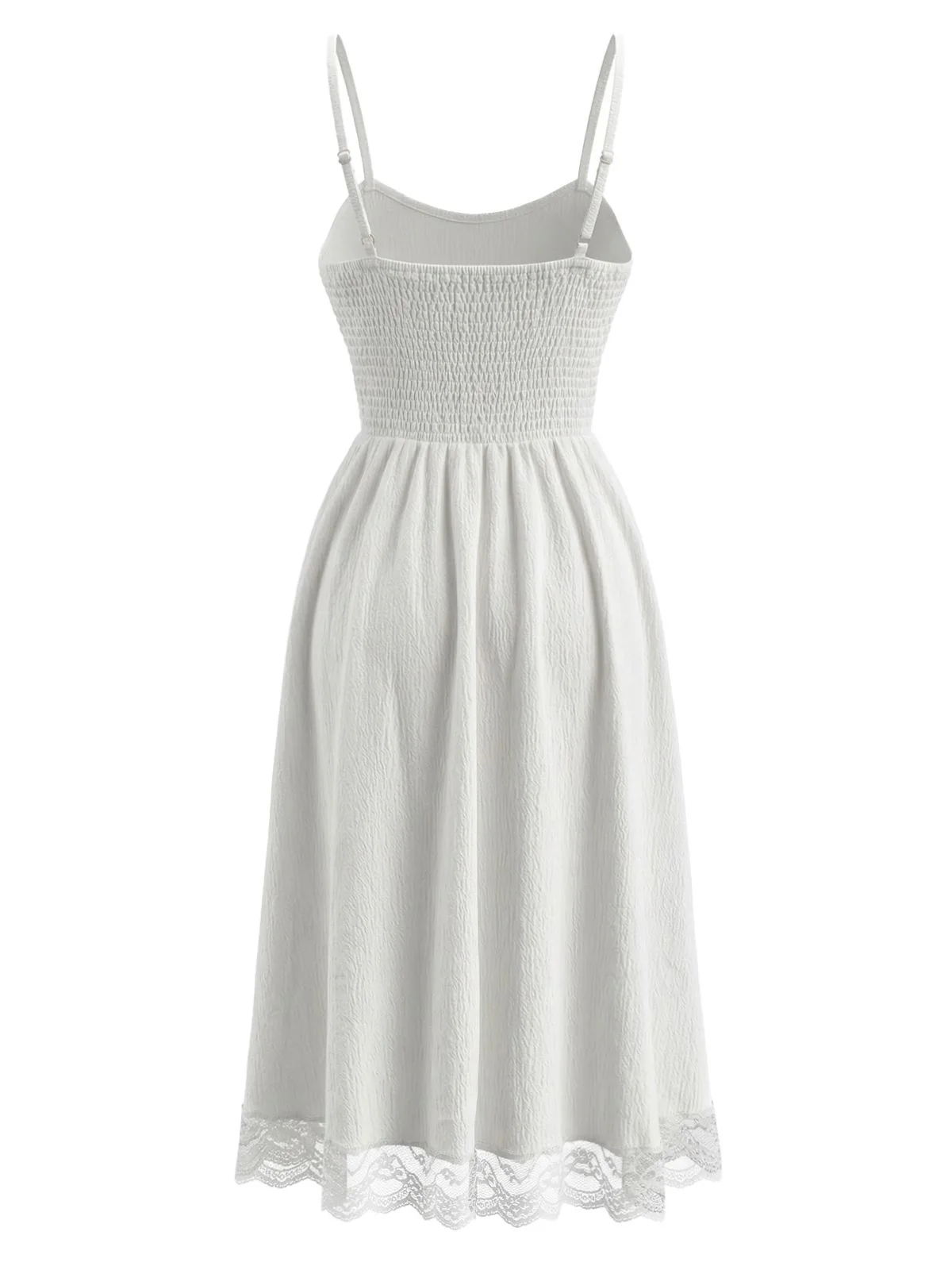 1970s Lace Textured V Neck Spaghetti Strap Dress - Image 3
