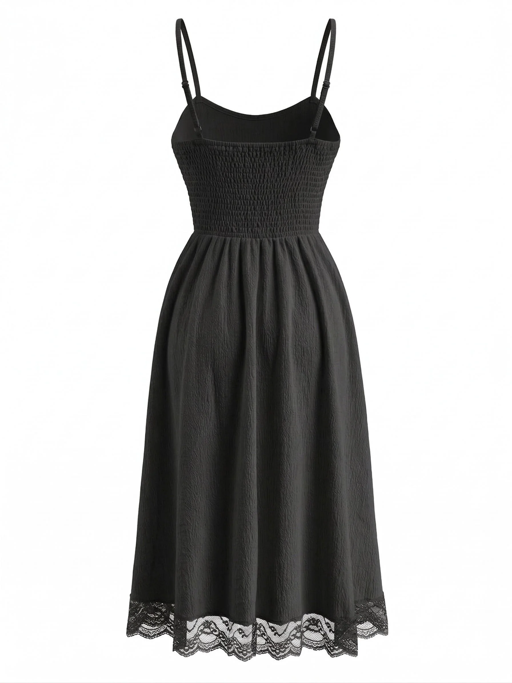 1970s Lace Textured V Neck Spaghetti Strap Dress - Image 5
