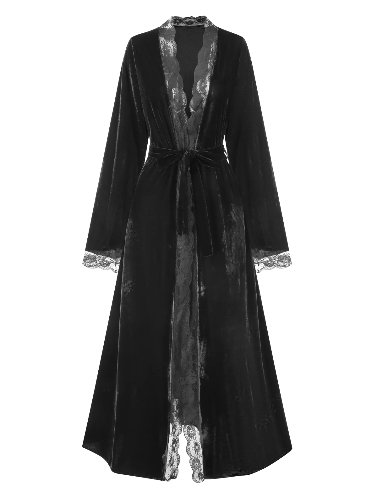 1970s Lace Trim Velvet Lounge Night Robe - Image 10