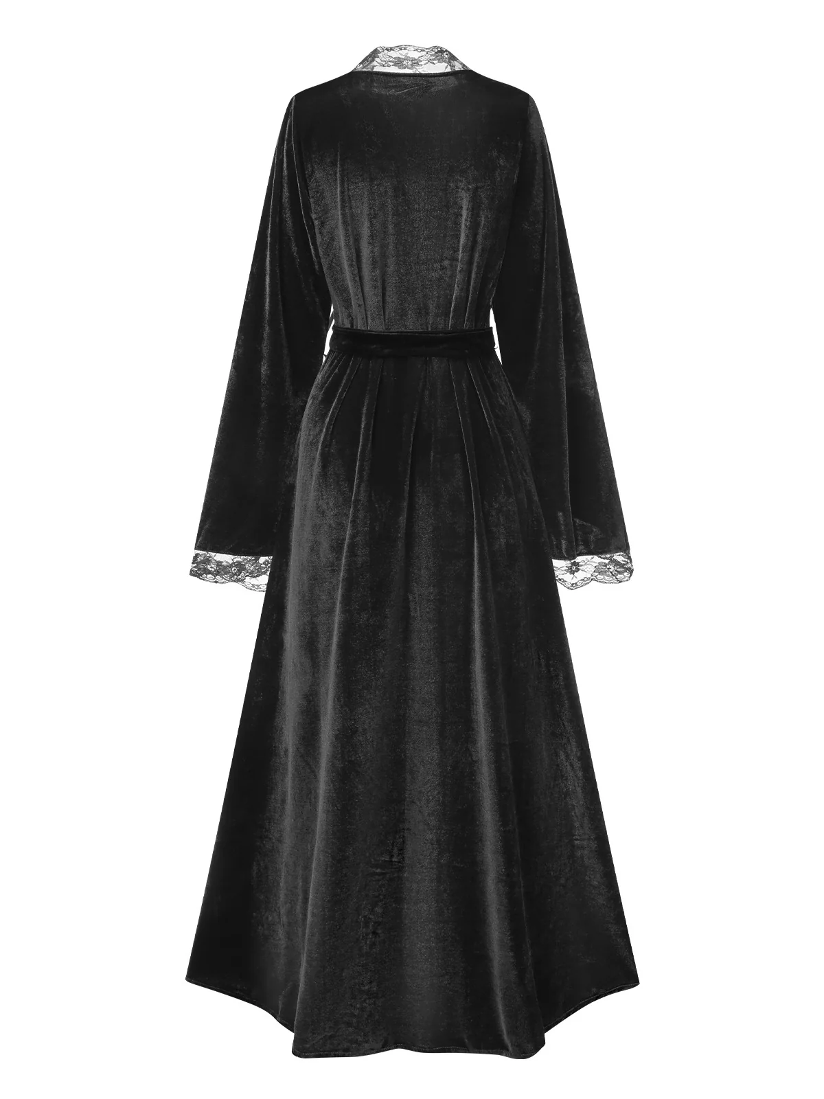 1970s Lace Trim Velvet Lounge Night Robe - Image 11