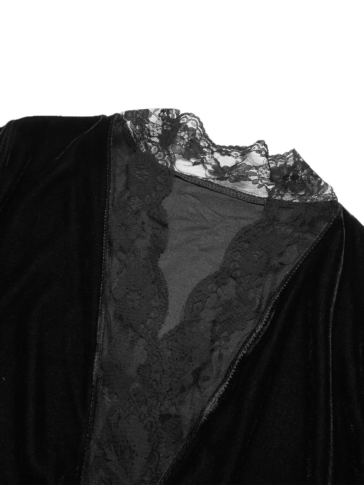 1970s Lace Trim Velvet Lounge Night Robe - Image 12