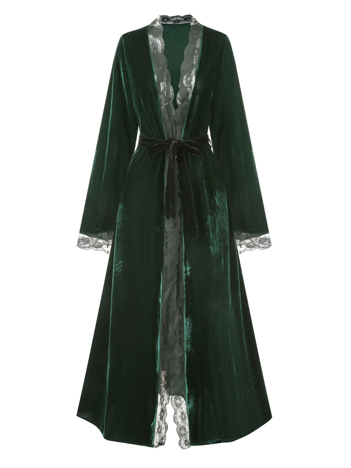 1970s Lace Trim Velvet Lounge Night Robe - Image 2