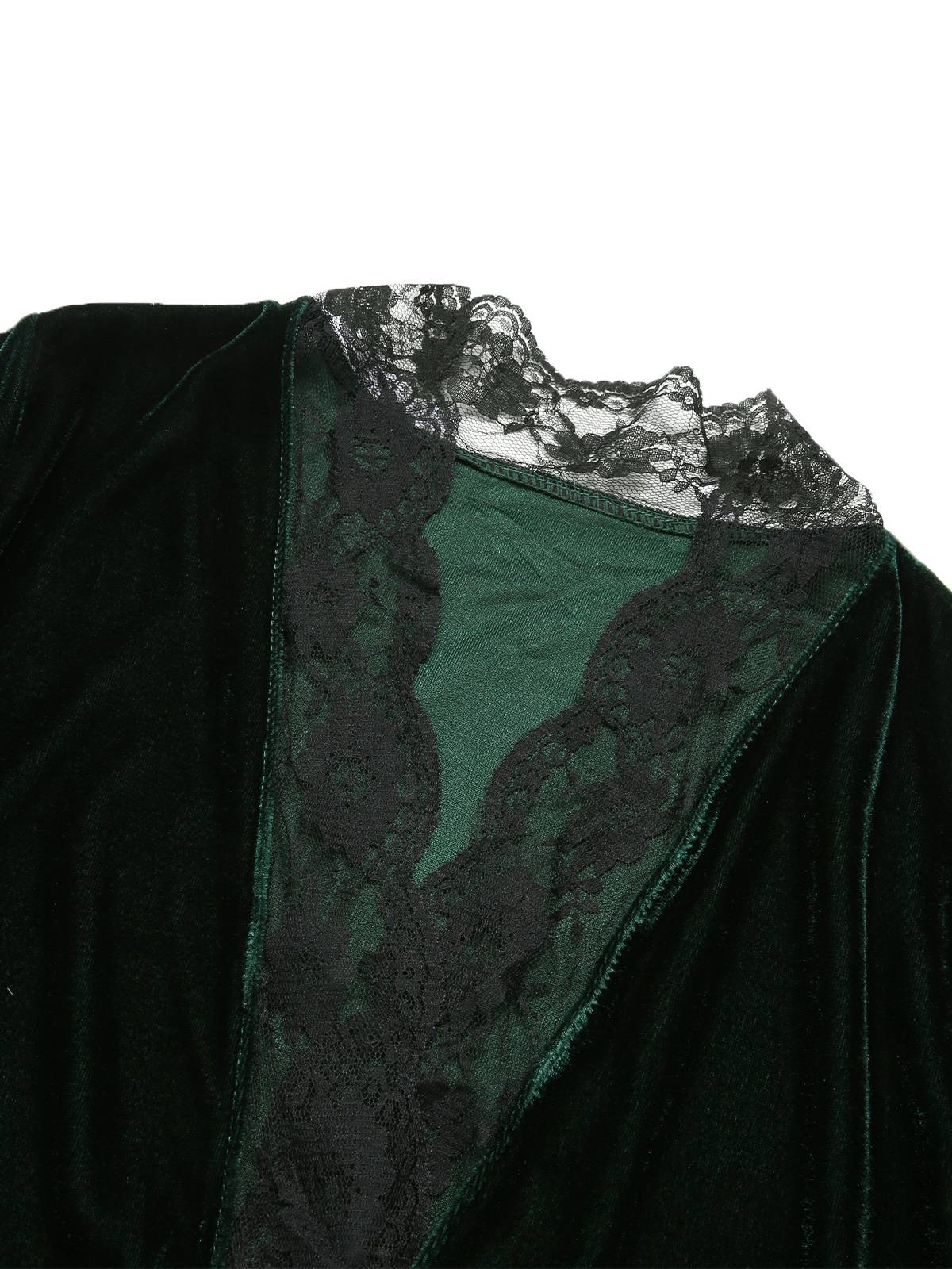 1970s Lace Trim Velvet Lounge Night Robe - Image 4