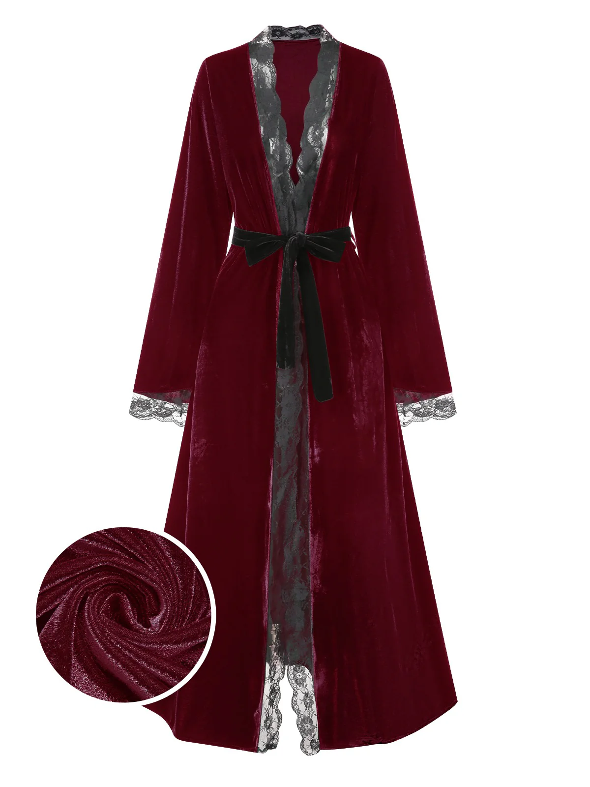1970s Lace Trim Velvet Lounge Night Robe - Image 5