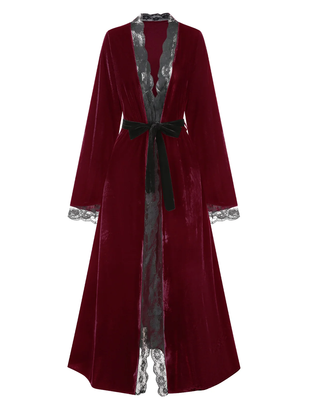 1970s Lace Trim Velvet Lounge Night Robe - Image 6